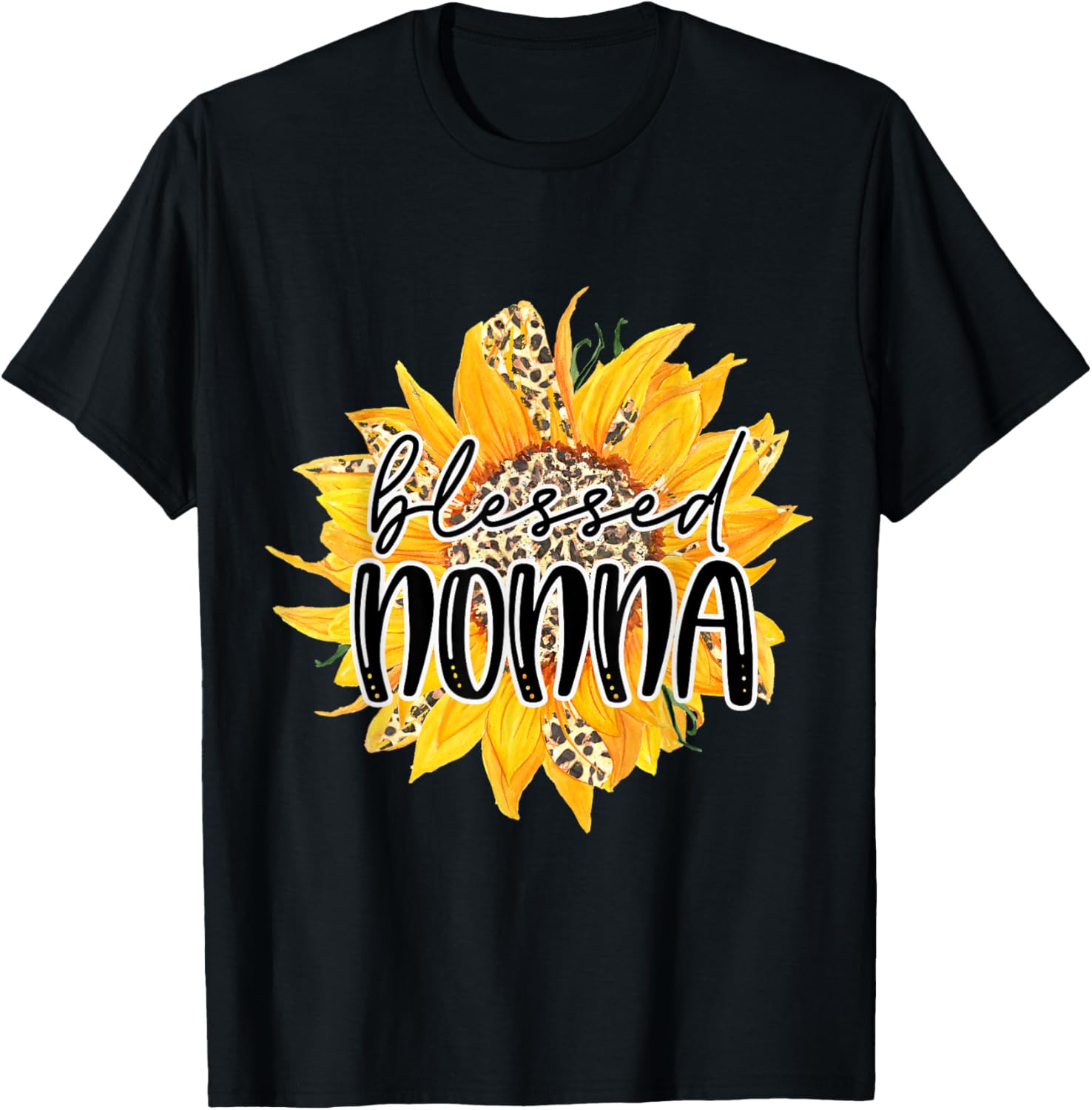 Blessed NONNA Leopard Cheetah Sunflower Grandma Trendy Apparel Premium Print Everyday Wear