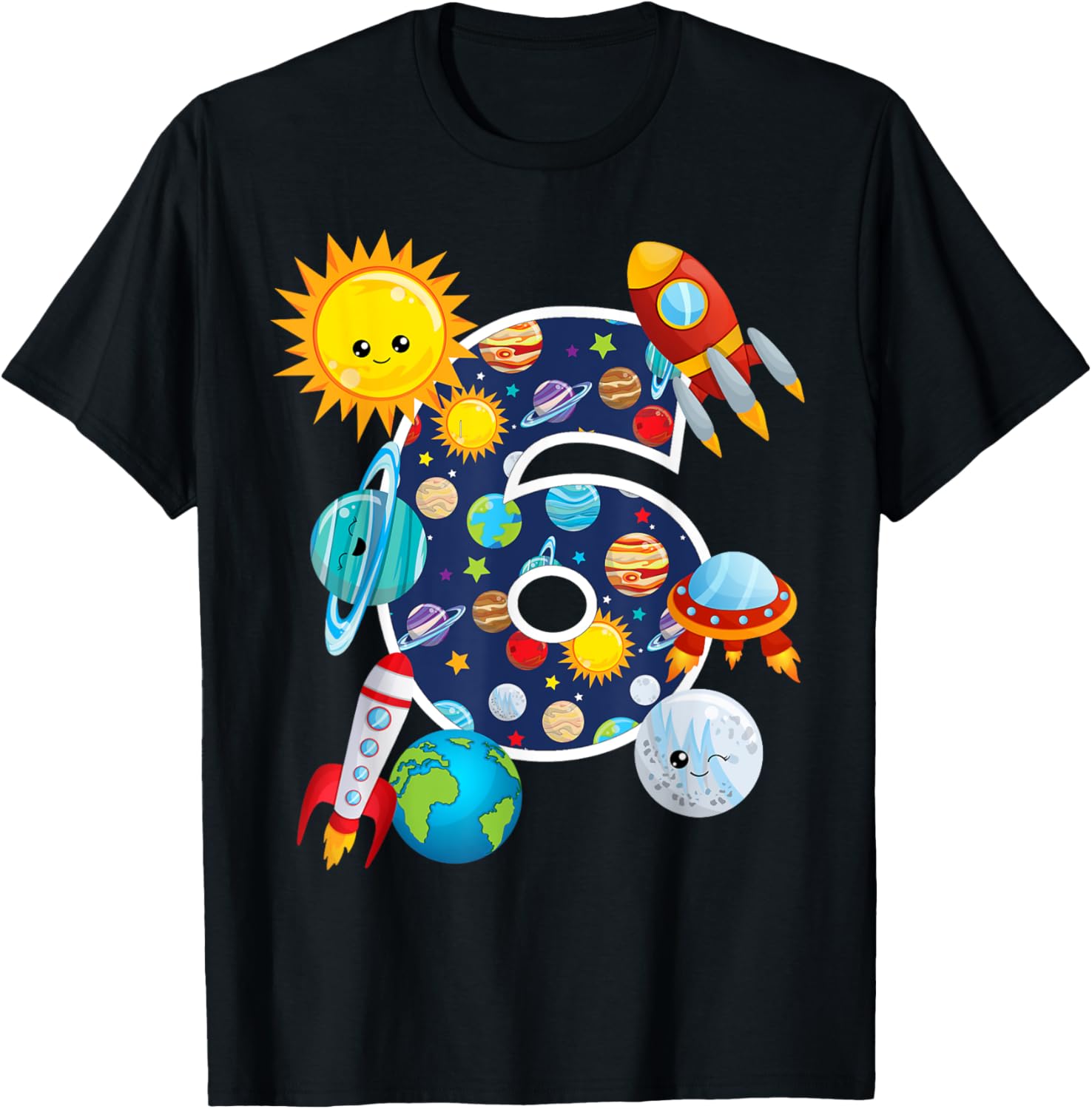 Outer Space 6 Year Old 6th Birthday Party T-Shirt Boys Girls T-Shirt | Trending 2025 | Daily Wear Essential