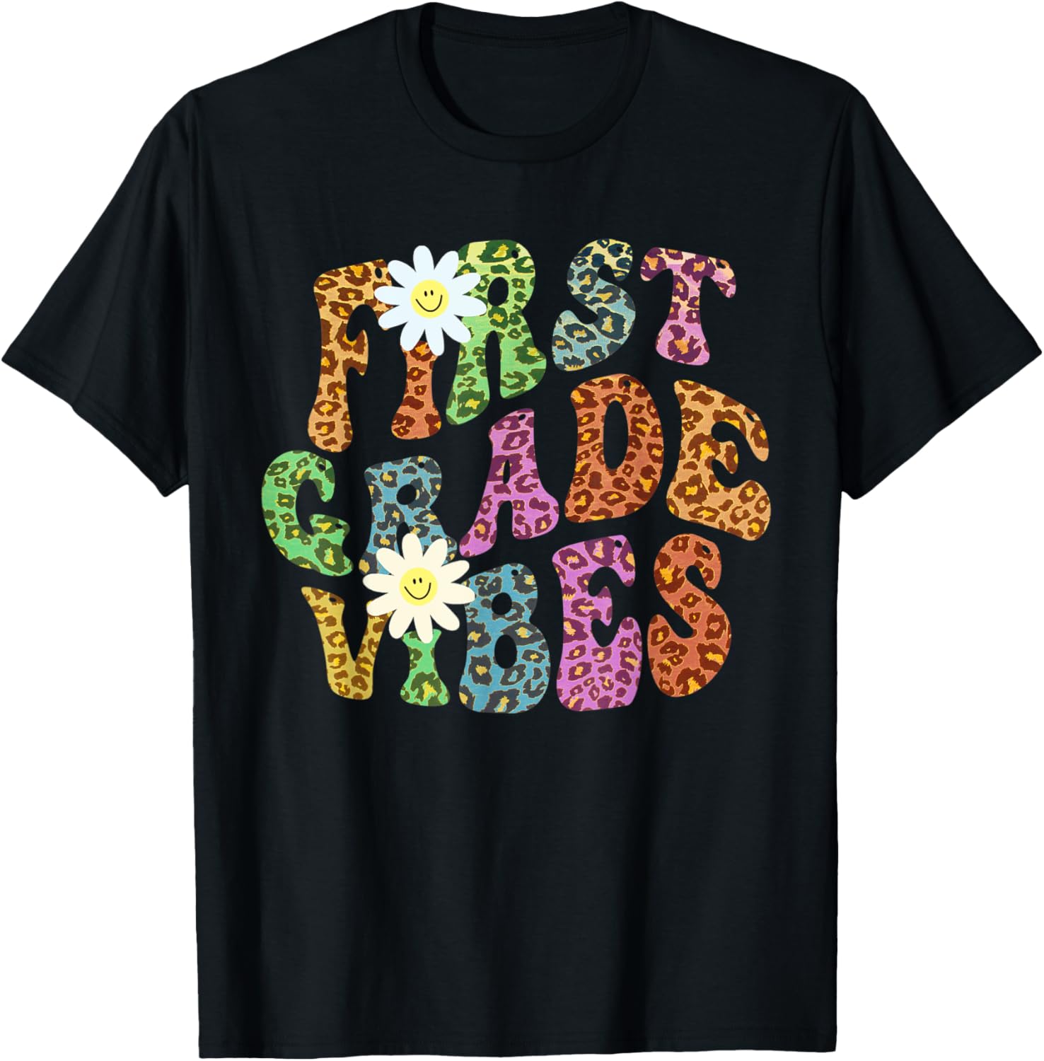Groovy FIRST GRADE VIBES Teacher Leopard Print 1st Gr Retro T Shirt for Men Women Kids T Shirt High Search Demand Everyd