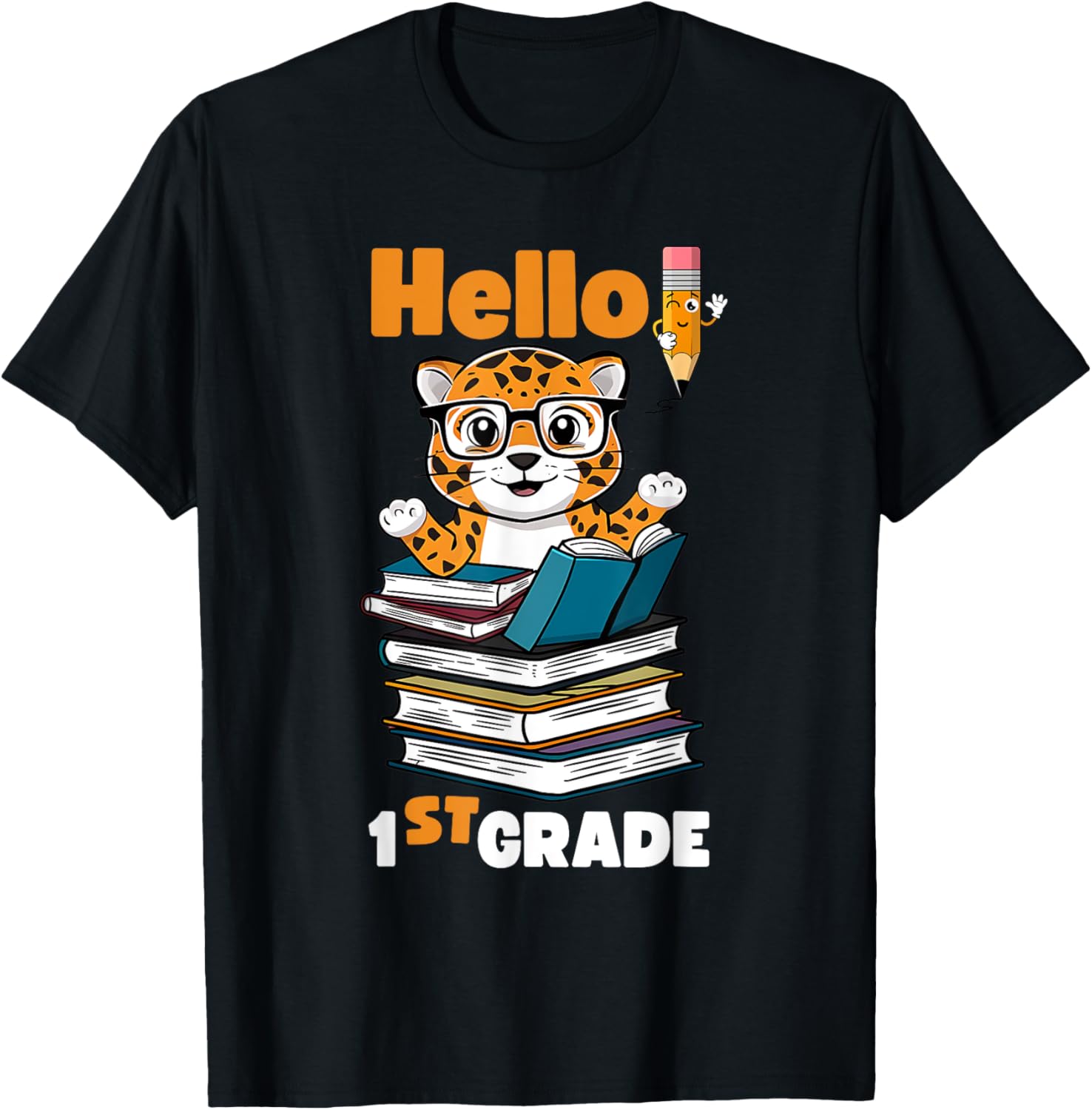 Hello First Grade Cool Cheetah Design First Day Of School Apparel Trending US Gift Ready