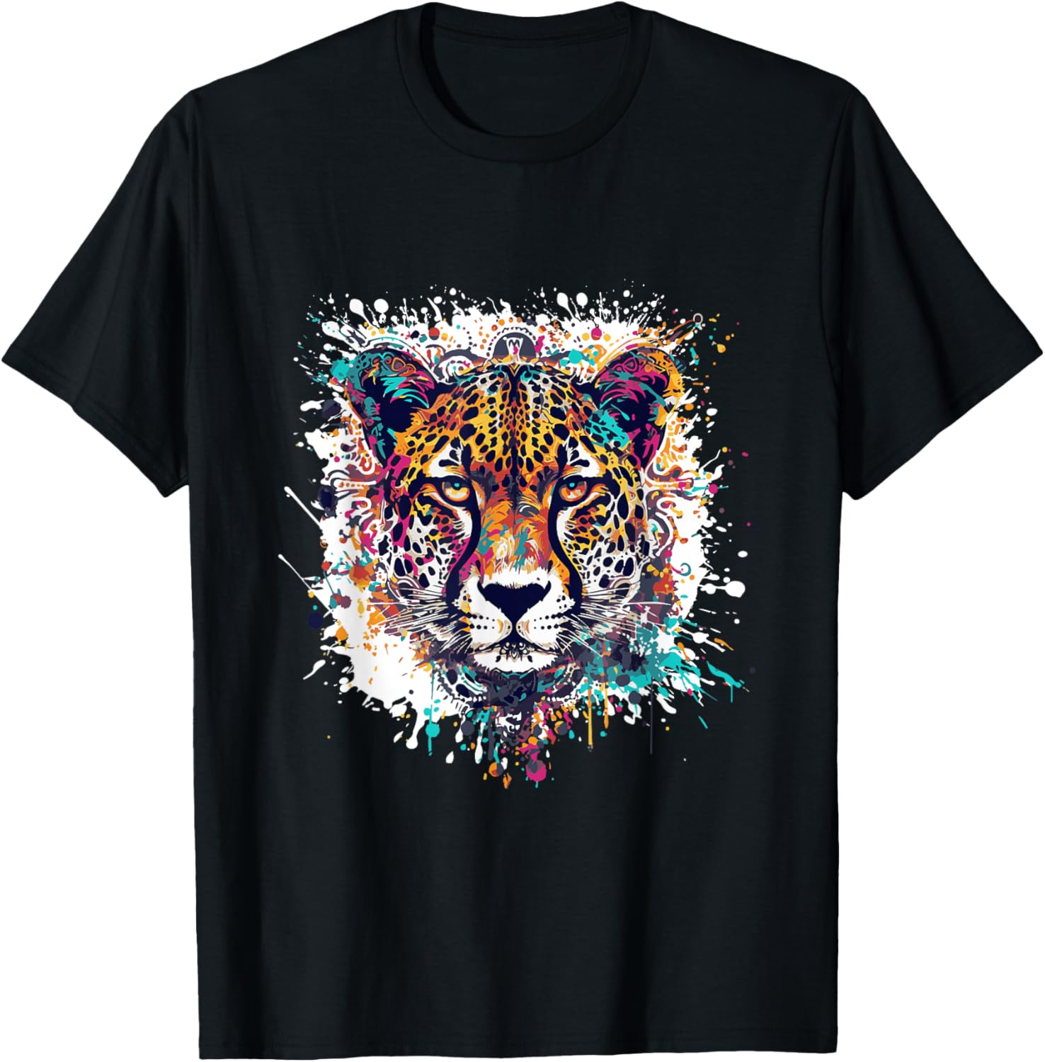 Cheetah Colorful Artwork Portrait Animal Head Apparel Comfort Fit Gift Ready
