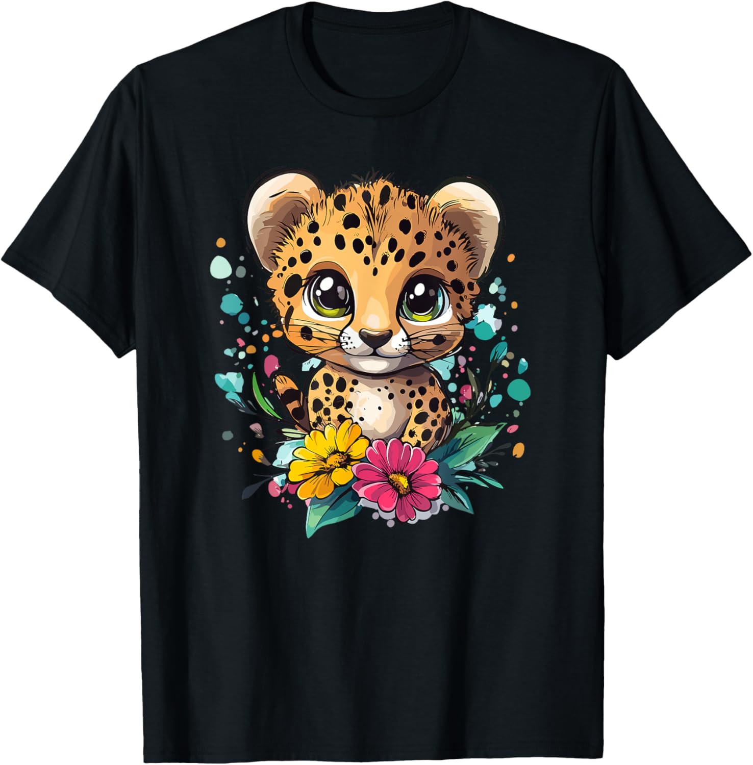Cute Baby Cheetah With Flowers Apparel Streetwear Style Gift Ready