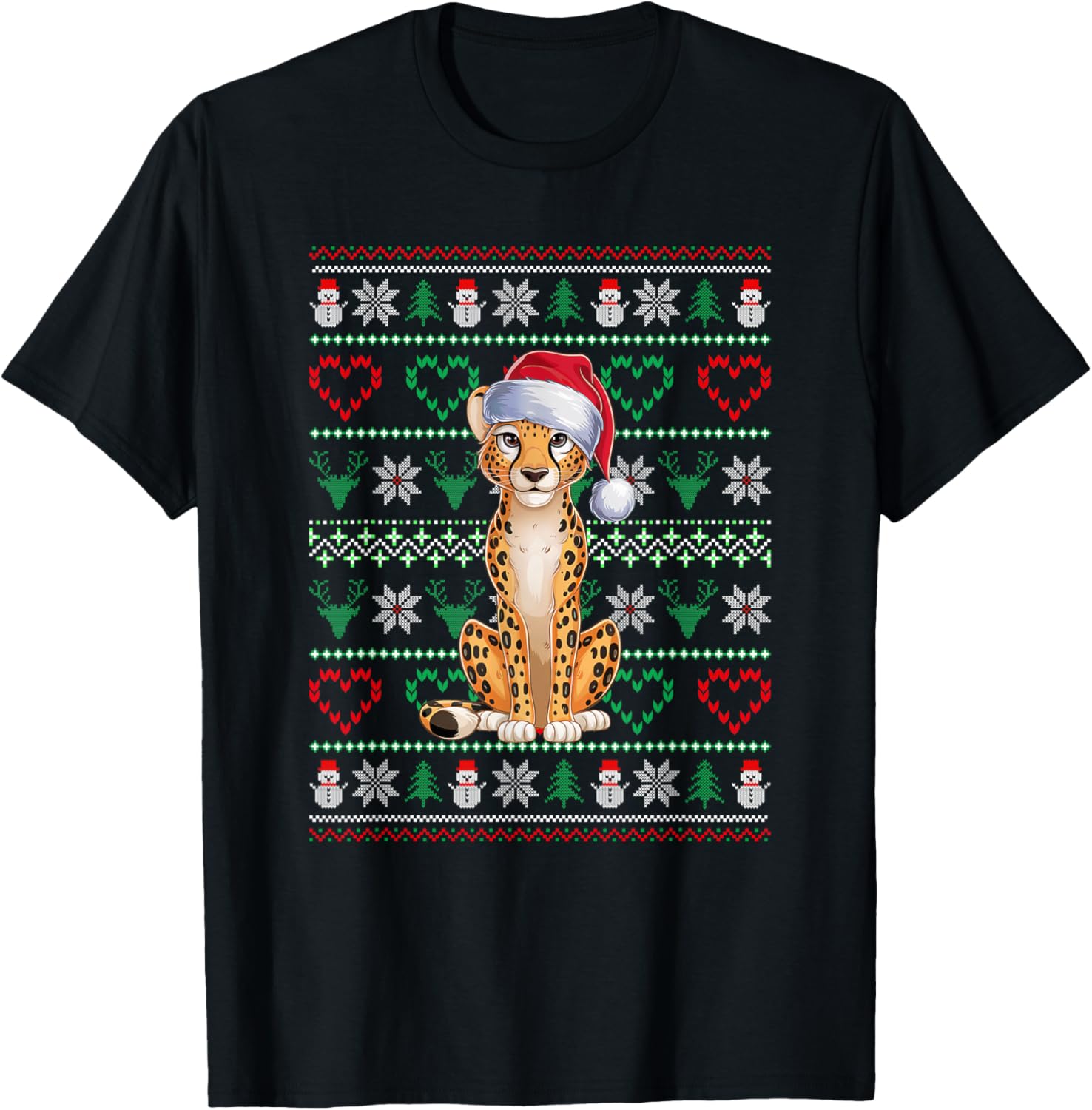 Ugly Christmas Cheetah Wearing Santa Hat Xmas Pajama Apparel Premium Print Best Seller Look