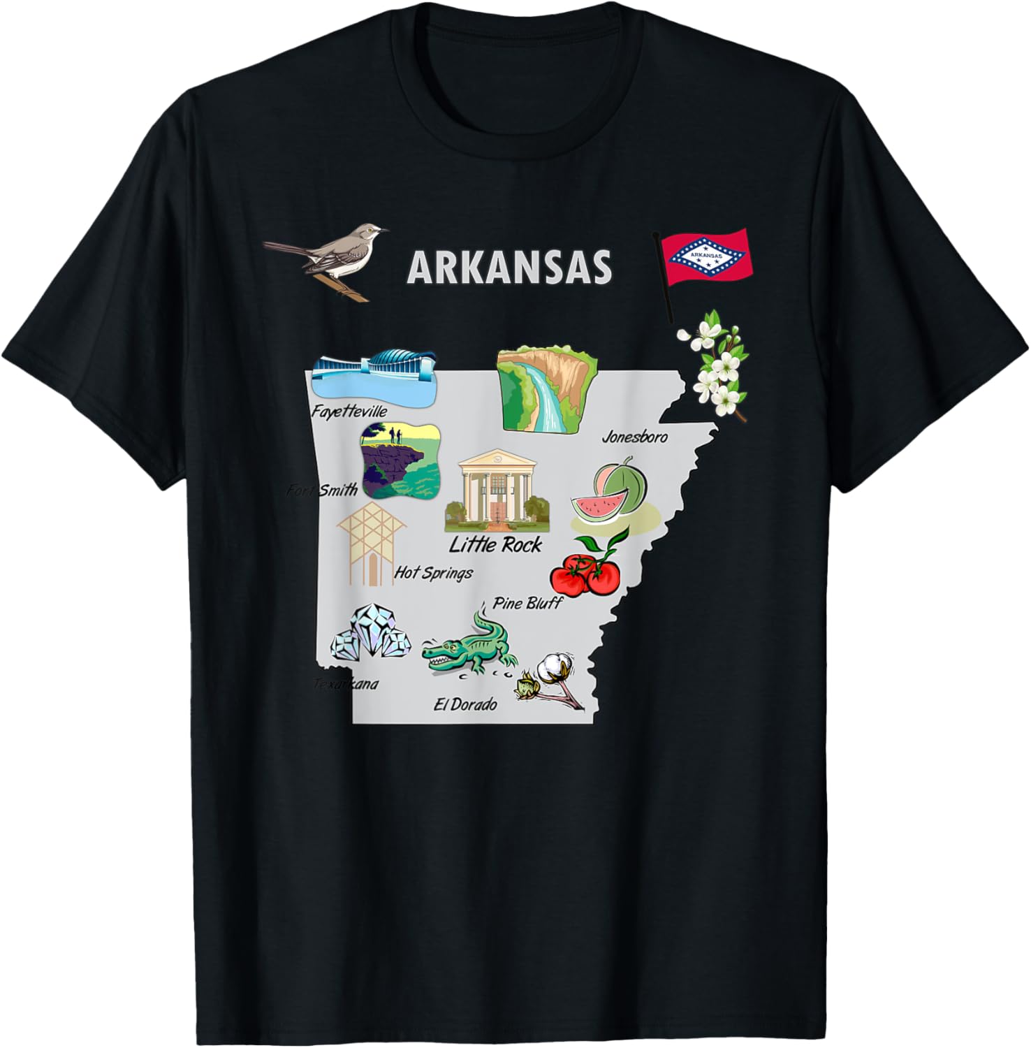 Hand Drawn Illustration of Arkansas Map, Tourist places, USA Apparel | High Search Volume | Perfect Gift Choice