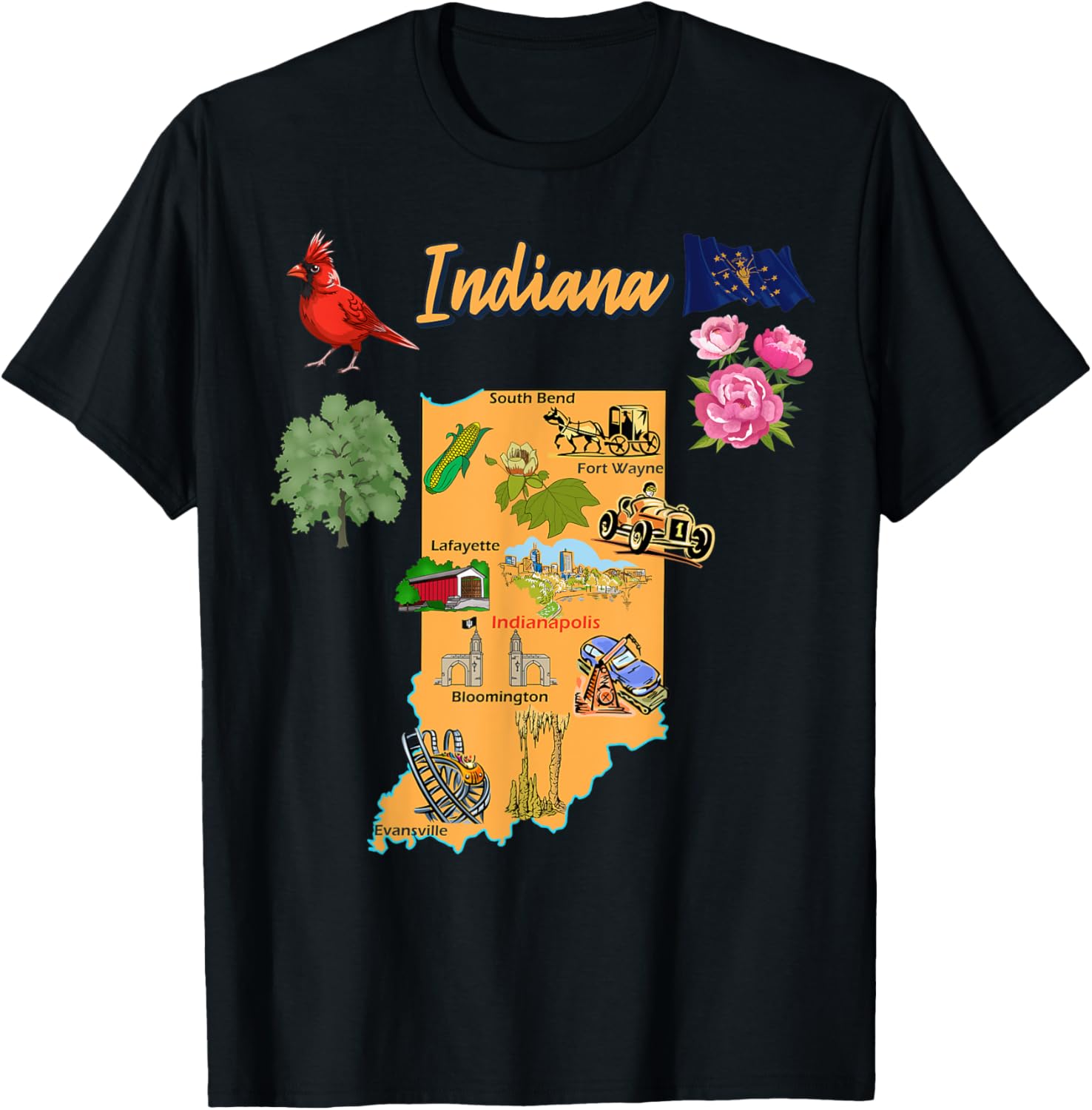 Hand Drawn Illustration of Indiana Map, Tourist places, USA Apparel | Google Shopping Optimized | Daily Wear Essential