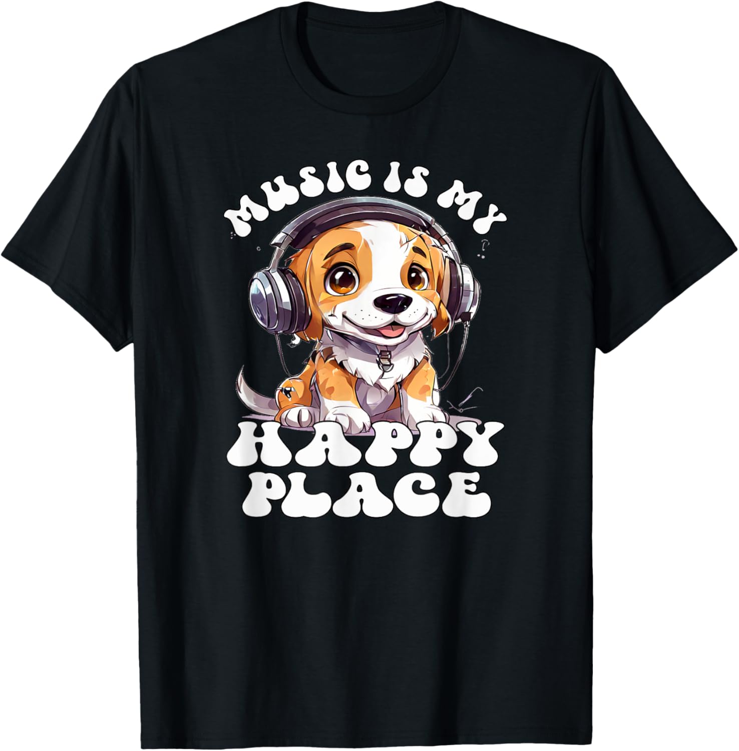 Music Is My Happy Place, Cute Headphone Dog Music Lover Apparel | Premium Quality | Top Rated Comfort