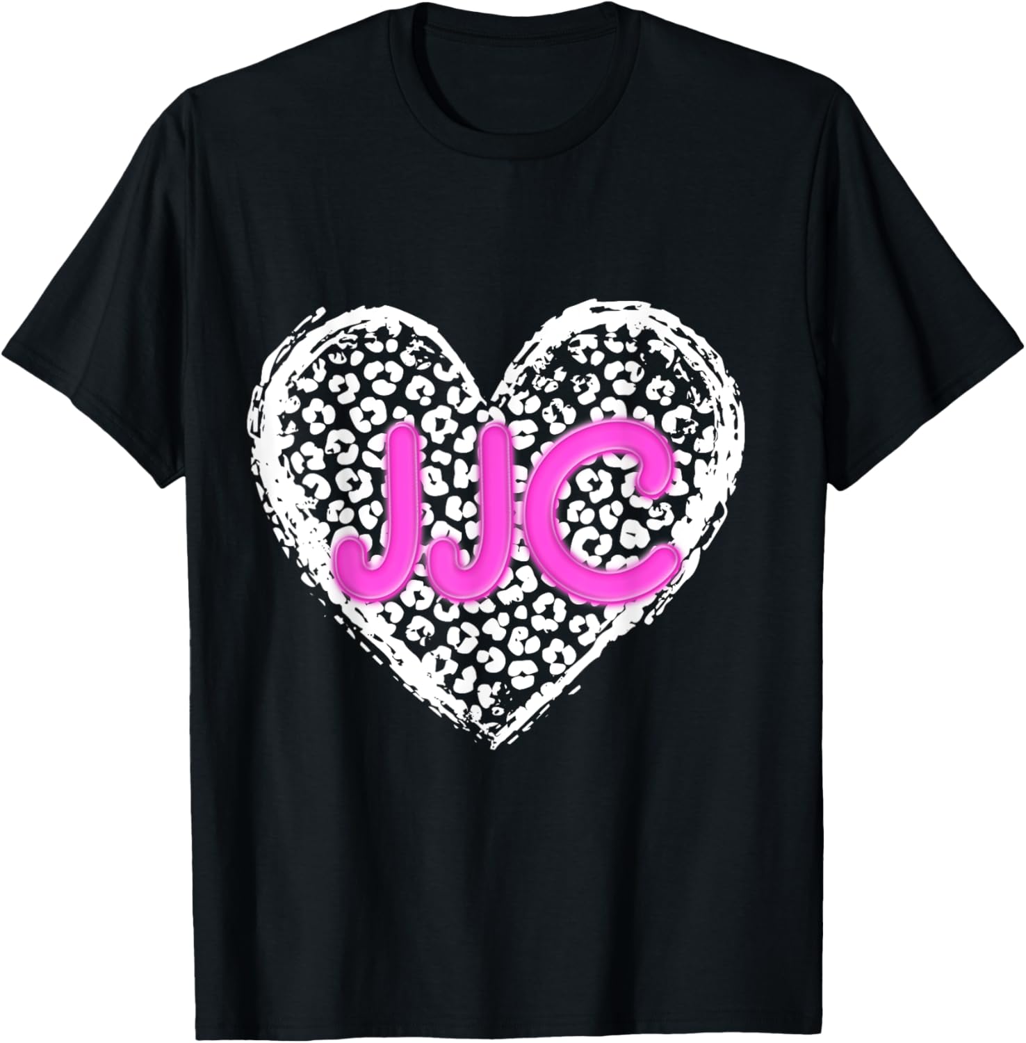 JJC Pink Initials Leopard Cheetah Heart Trendy Womens Apparel Trending US Everyday Wear