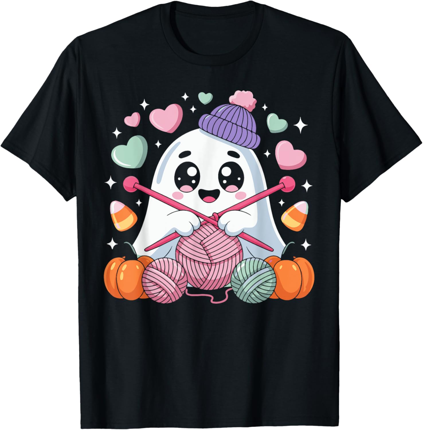 Spooky Cute Ghost Knitter Yarn Halloween Craft Tee Women Men T-Shirt | Viral US Pick | Perfect for Crafters