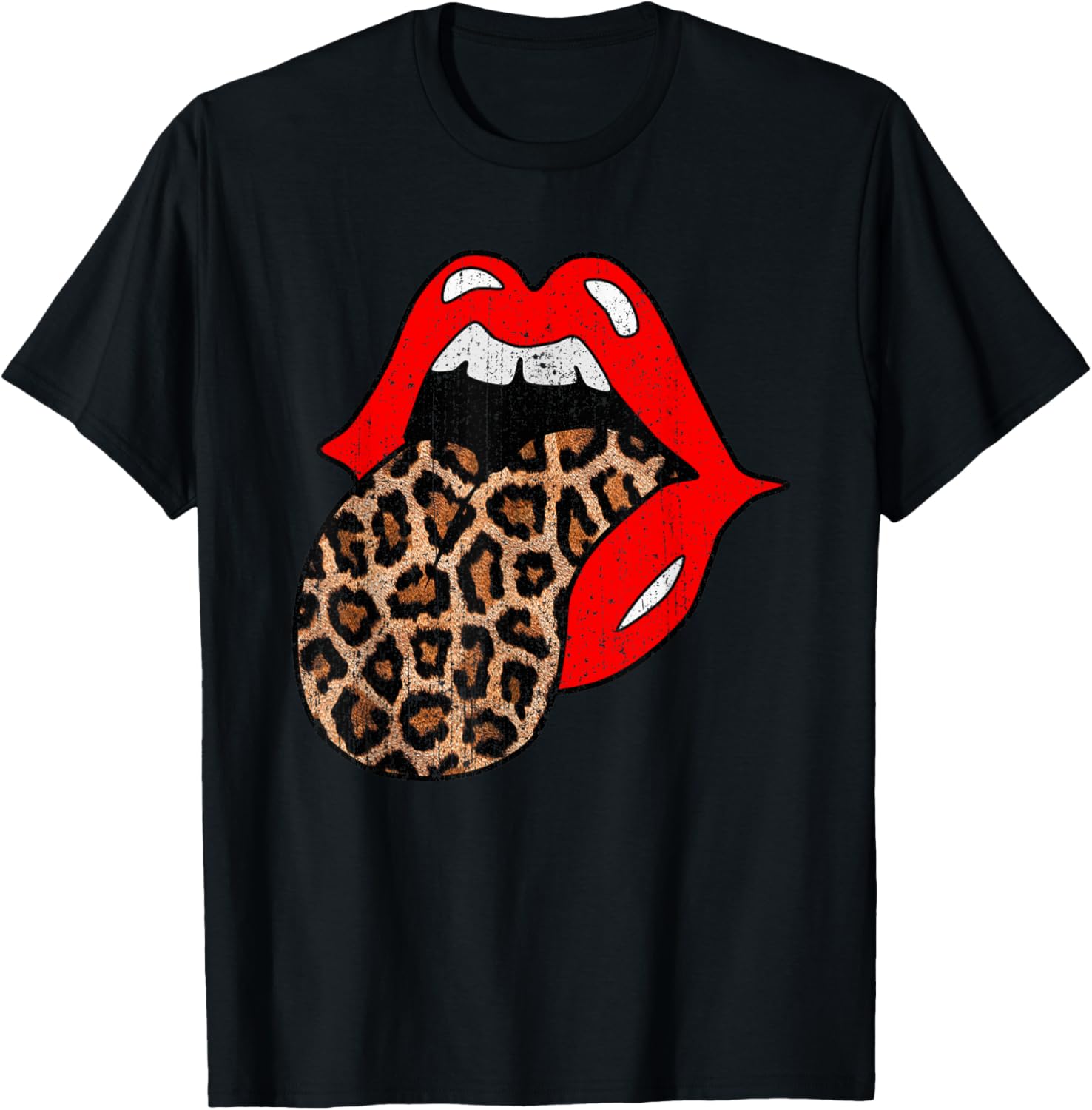 Red Lips Leopard Tongue Shirt Vintage Trendy Animal Print T Shirt Trending US US Top Pick