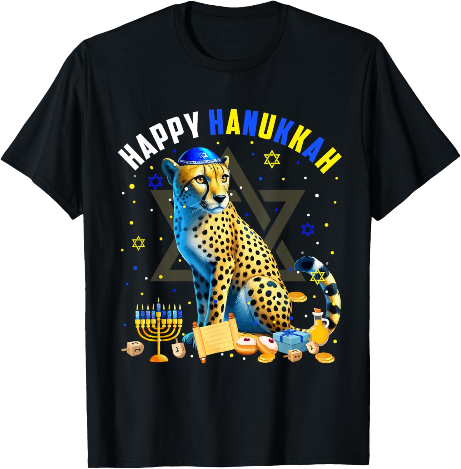 Happy Hanukkah Cheetah Costume Jewish Symbols Menorah Lover Apparel Premium Print Fan Favorite
