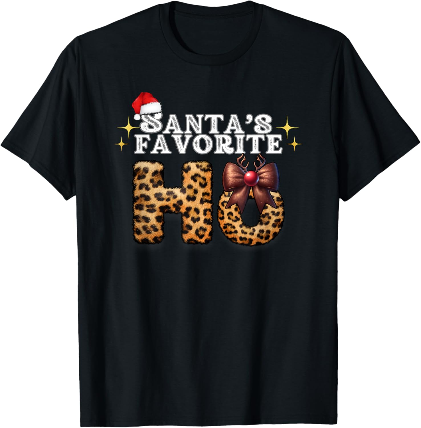 Santa s Favorite Ho Tshirt Coquette Cheetah Print Pajama Top T Shirt Streetwear Style Fan Favorite