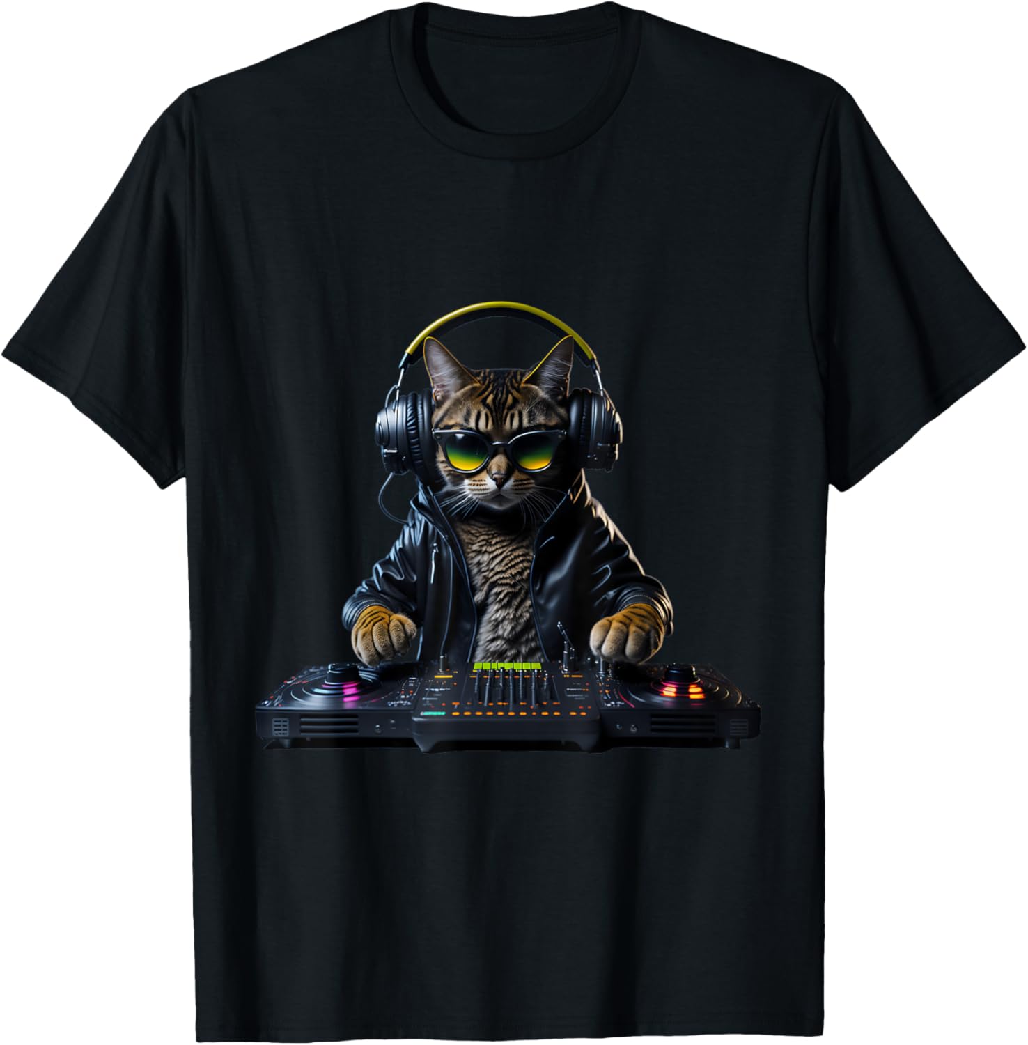 Disk Jockey Kitty DJ Cat T-Shirt, Unisex, Black, Short Sleeve, Small T-Shirt | Perfect Gift Idea
