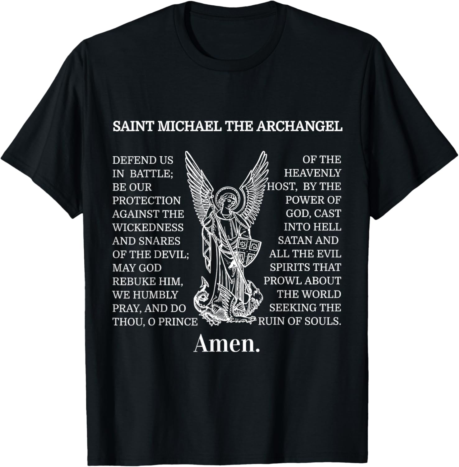 Saint St Michael Prayer T-Shirt Catholic Archangel Christian T-Shirt | US Best Seller