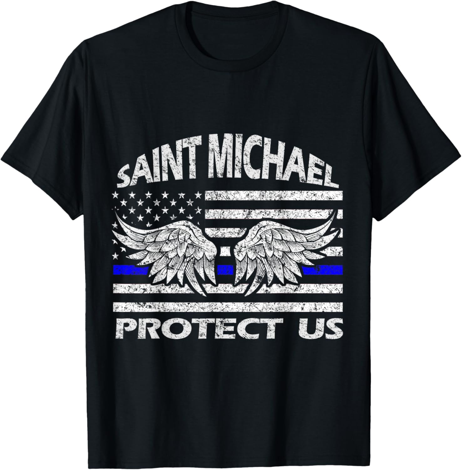 Saint Michael Protect Us Tee Thin Blue Line Flag Shirt T-Shirt | Premium Quality