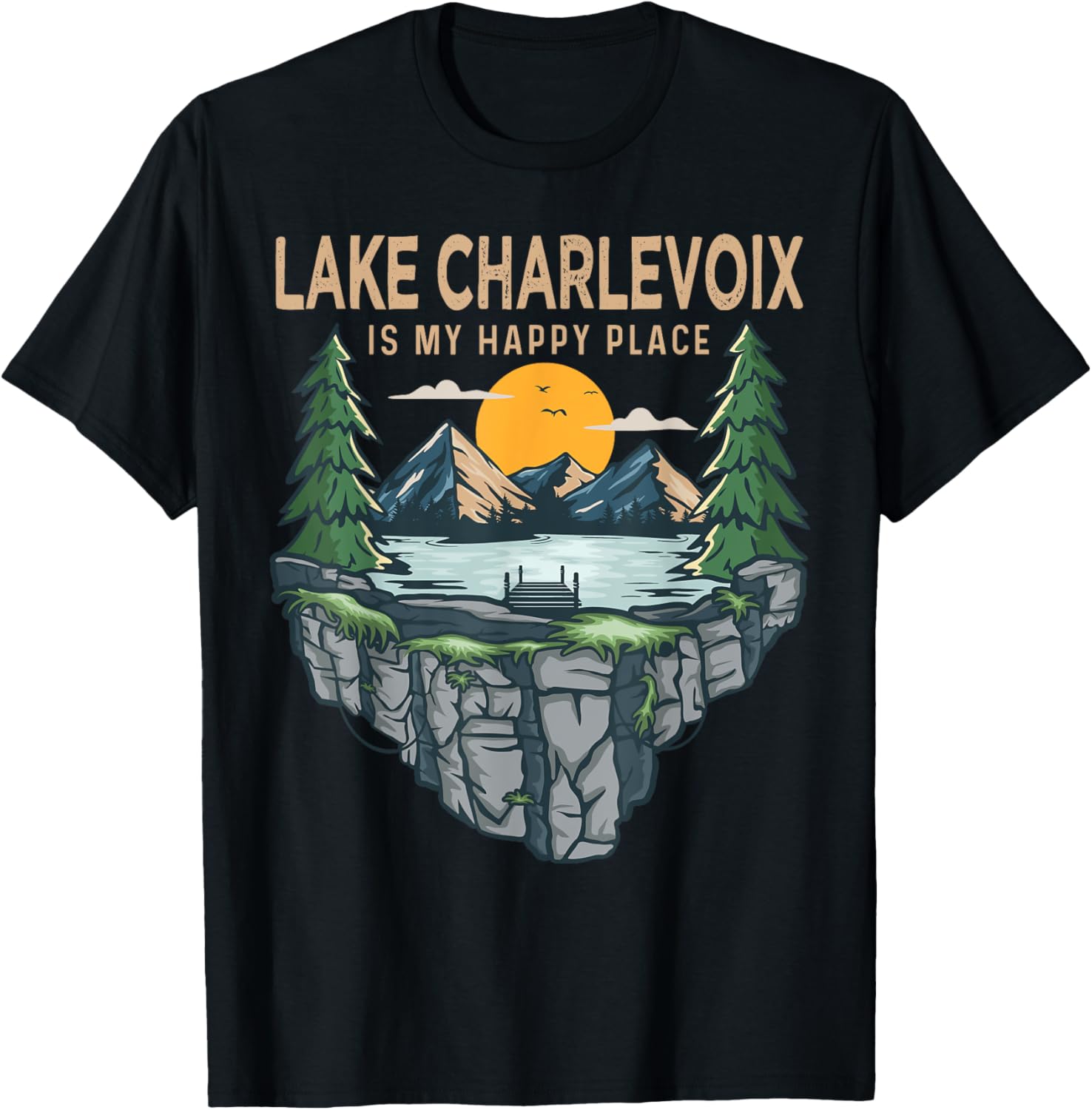 Fishing Boating Camping - My Happy Place Lake Charlevoix Apparel | Trending 2025 | Perfect Gift Choice