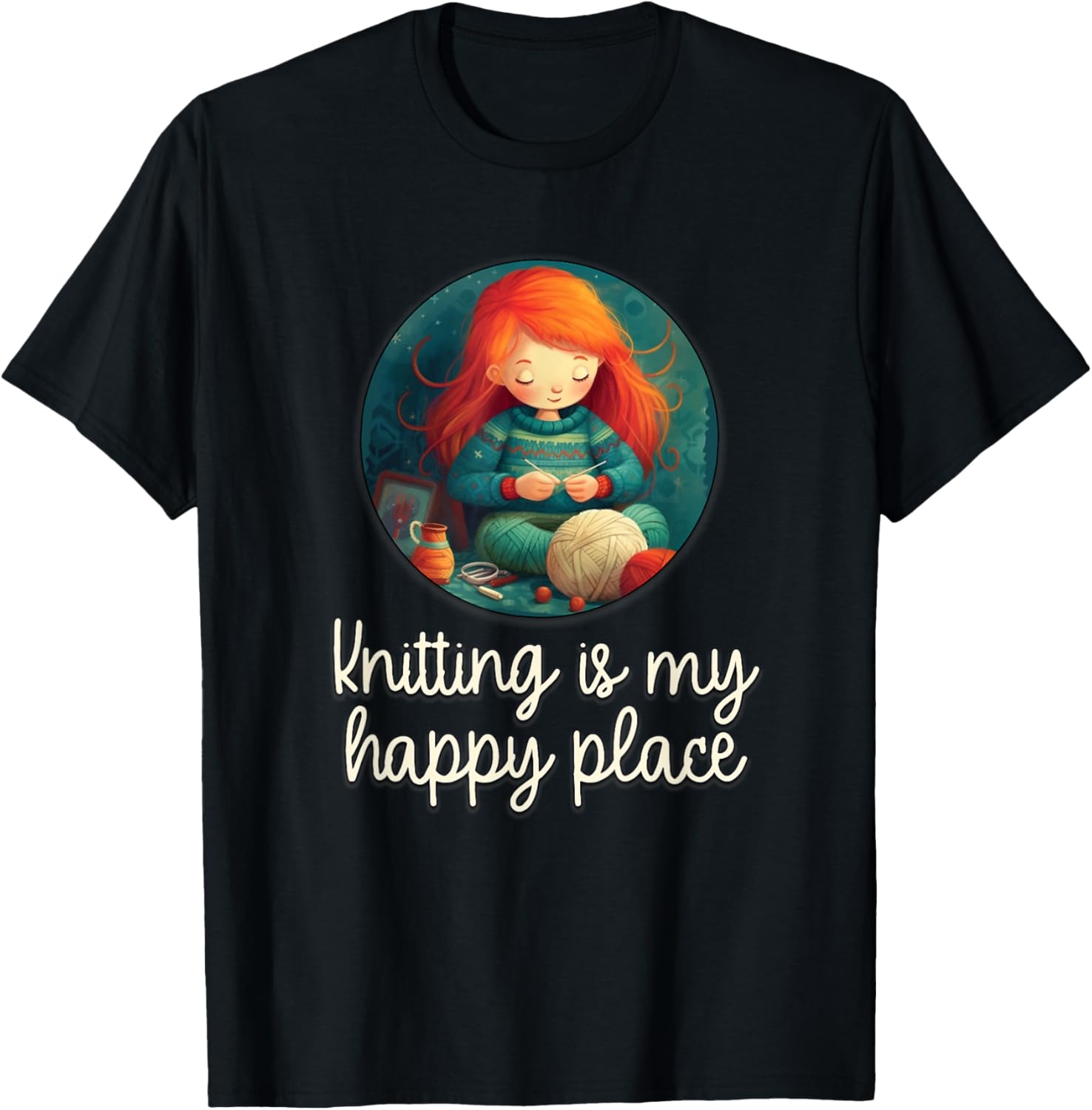 Womens graphic knitting quotes, knitting is my happy place Apparel | Top Conversion Title | High CTR Boost