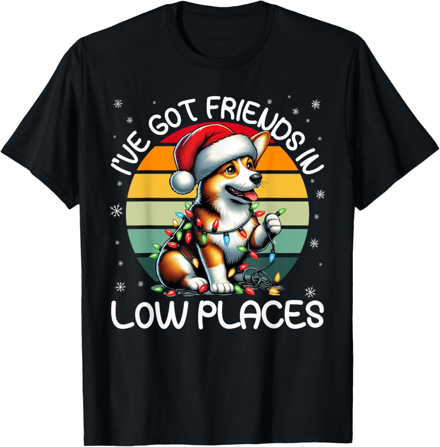 Retro Corgi Friends Low Places Christmas Snowflakes Xmas Apparel | US Viral Pick | Aesthetic Casual Look
