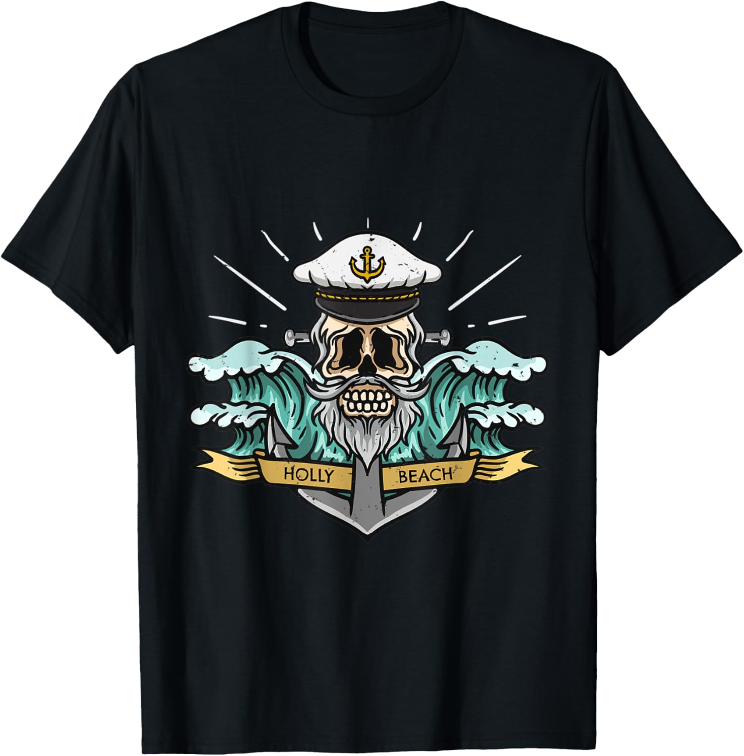 Holly Beach Louisiana Sea Captain Pirate Skull Nautical T-Shirt for Men Women Kids T-Shirt | Trending 2025 | Top Rated Comfort