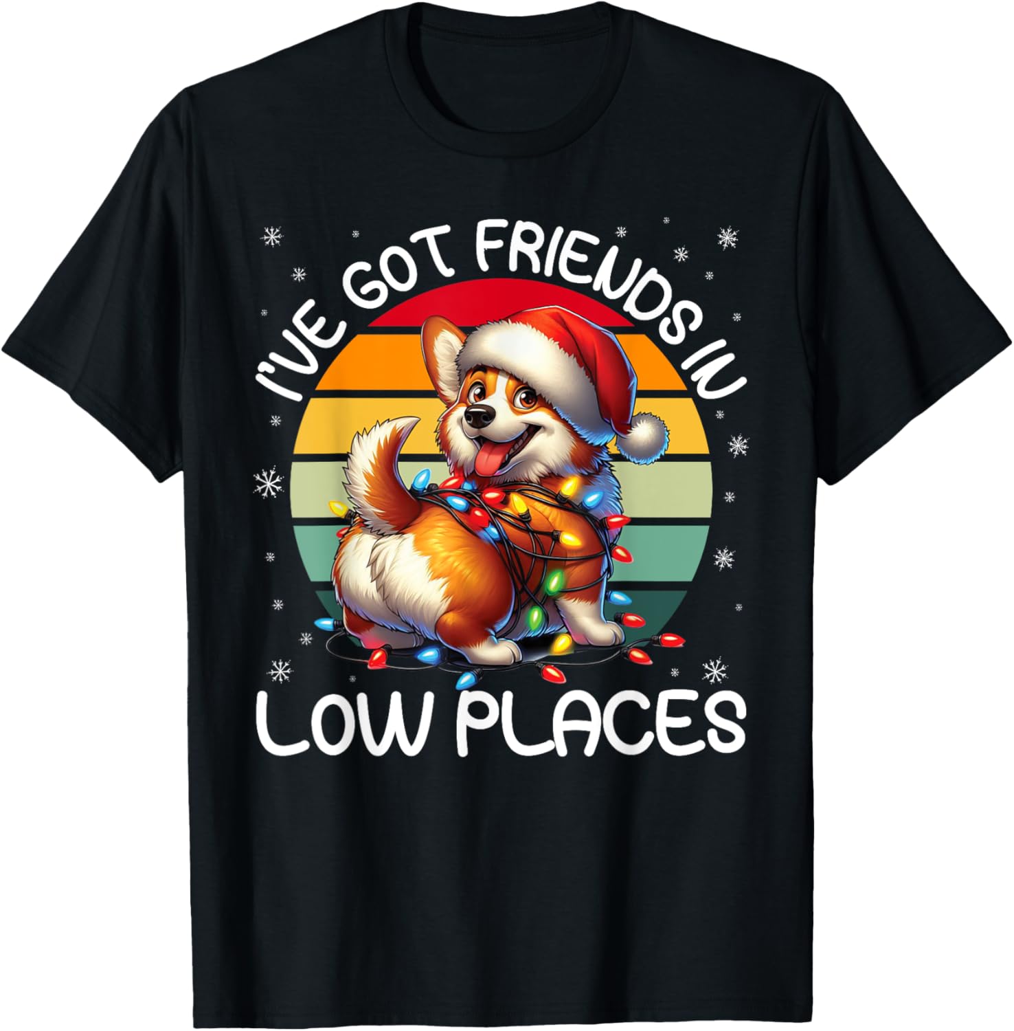 Retro Christmas Corgi Friends Low Places Snowflakes Xmas Apparel | US Viral Pick | Perfect Gift Choice