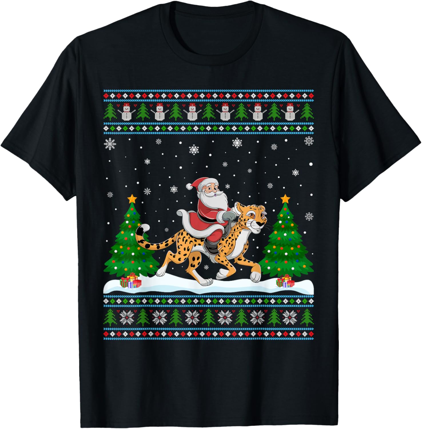 Ugly Xmas Lighting Tree Santa Riding Cheetah Christmas Apparel Streetwear Style US Top Pick