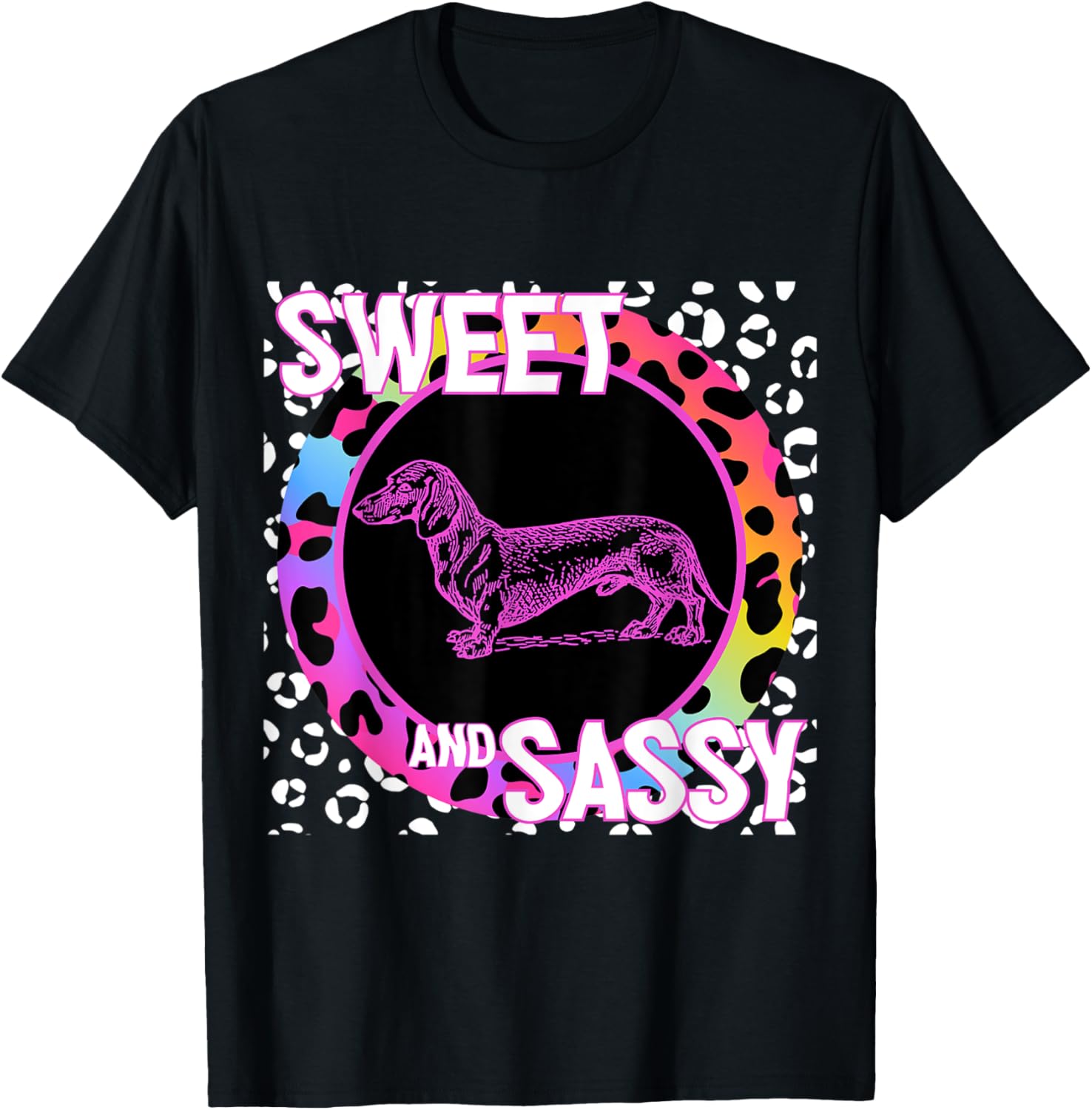Dachshund Dog 90s Nostalgia Rainbow Leopard Print Tropical T Shirt for Men Women Kids T Shirt Streetwear Style Fan Favor
