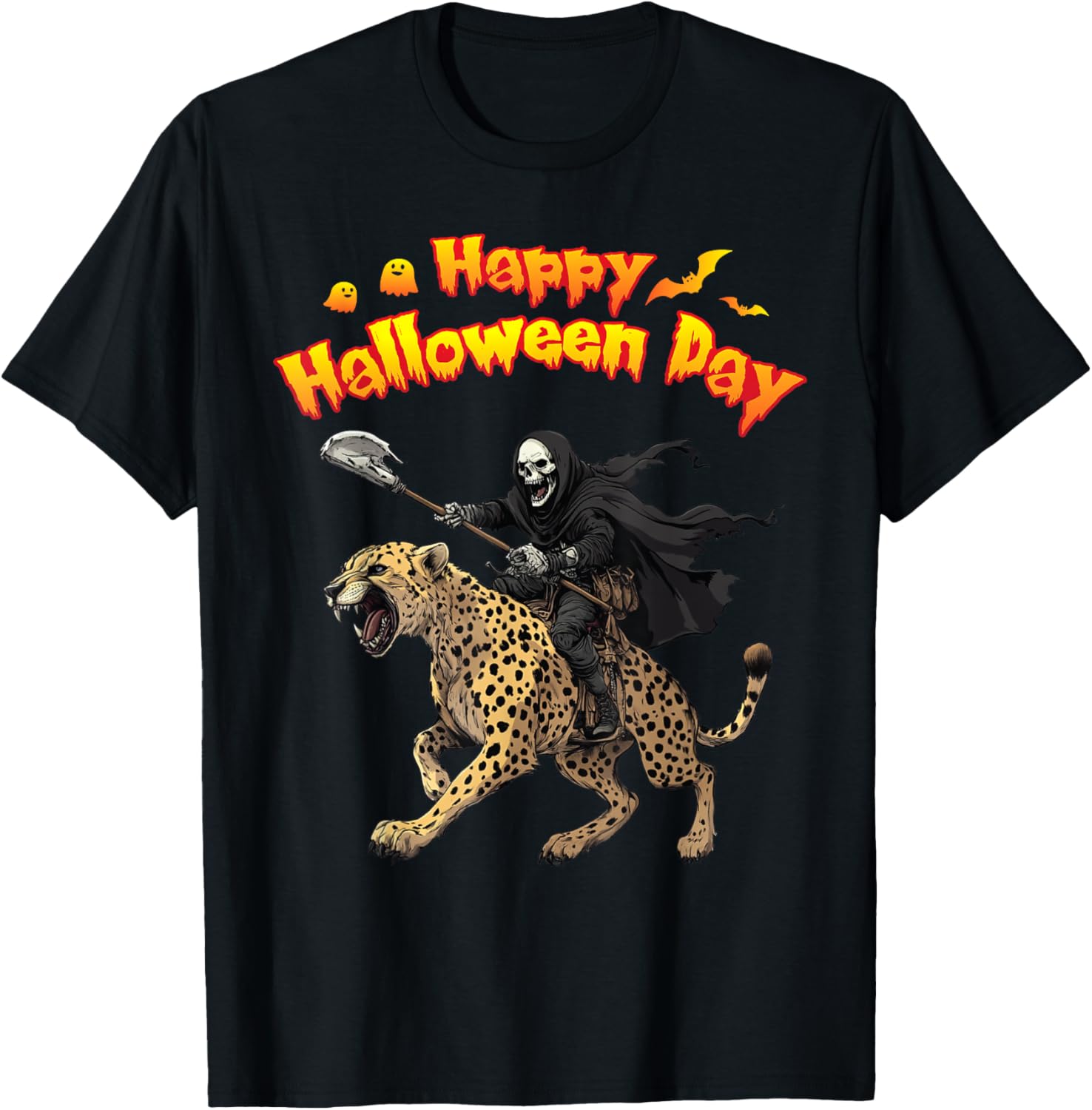 Grim Reaper Riding Cheetah Happy Halloween Day Enthusiasts Apparel Streetwear Style Fan Favorite