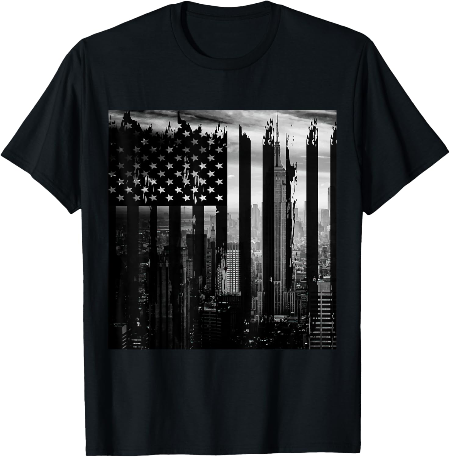American Flag and NYC Skyline black and white tee shirt T-Shirt for Women Kids Men T-Shirt | High Search Volume | Top Rated Comfort