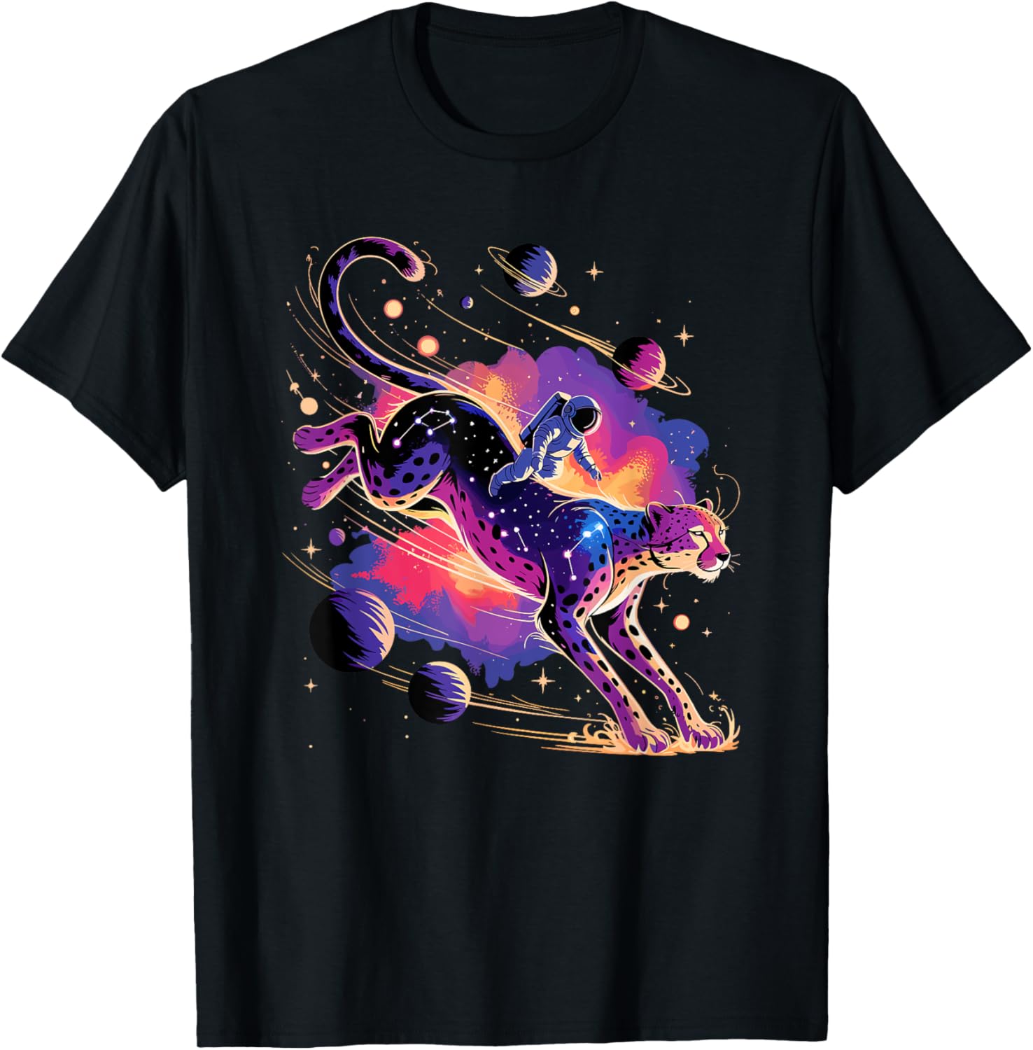 Astronaut Rides Cheetah Space Stars Comets Galaxy Planets Apparel Comfort Fit Gift Ready