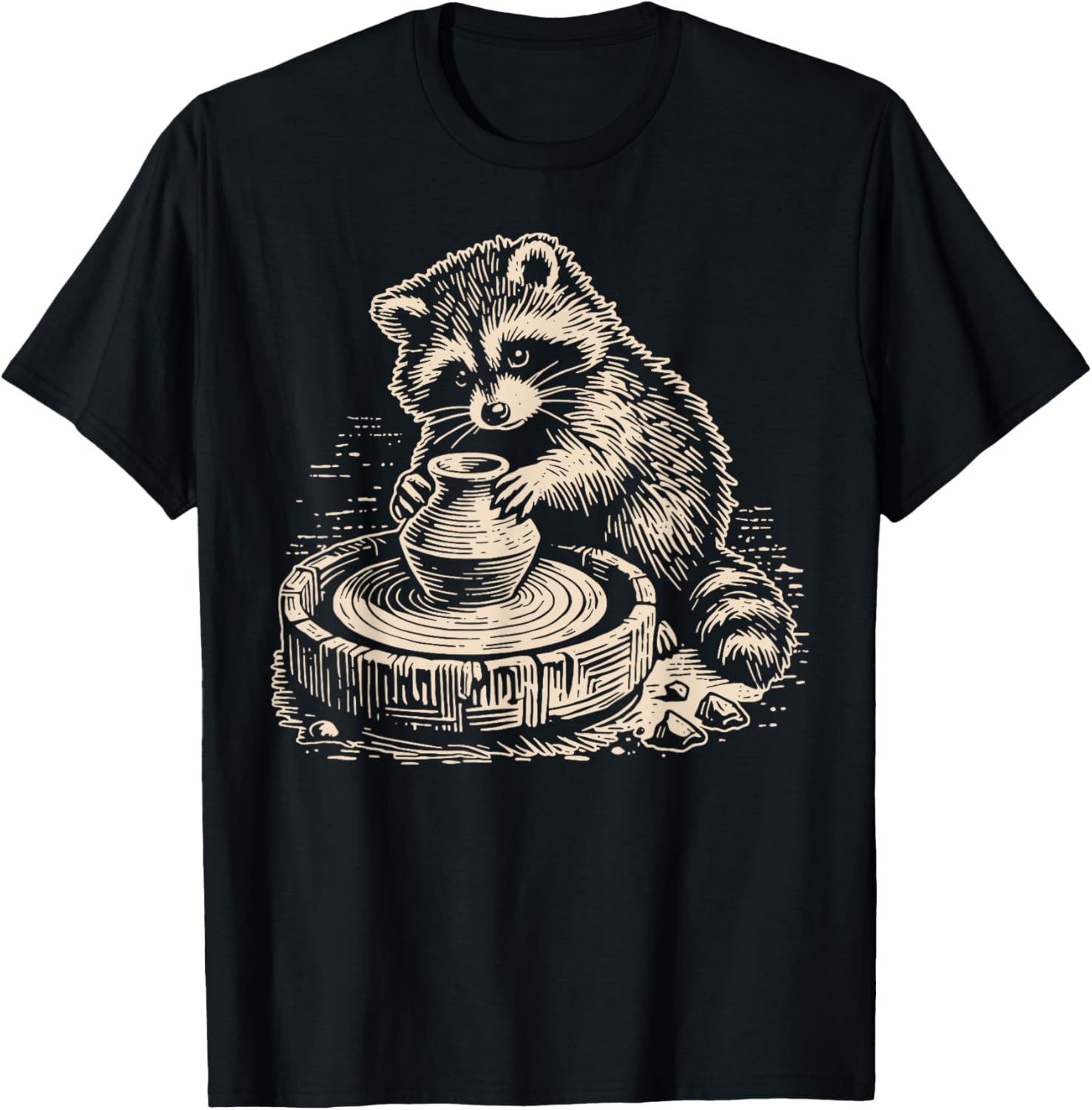 Retro Cute Raccoon At Pottery Wheel Throwing Animal Pottery Apparel | Best Seller Pick | Perfect Gift Idea