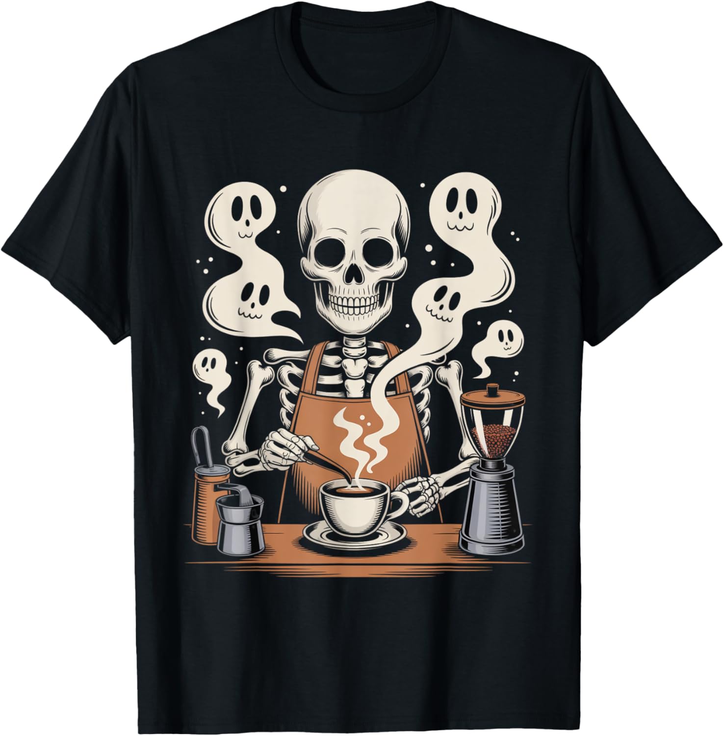 Barista Ghost Coffee Skeleton Spooky Halloween Coffee Maker Apparel | High Search Volume | Perfect Gift Idea