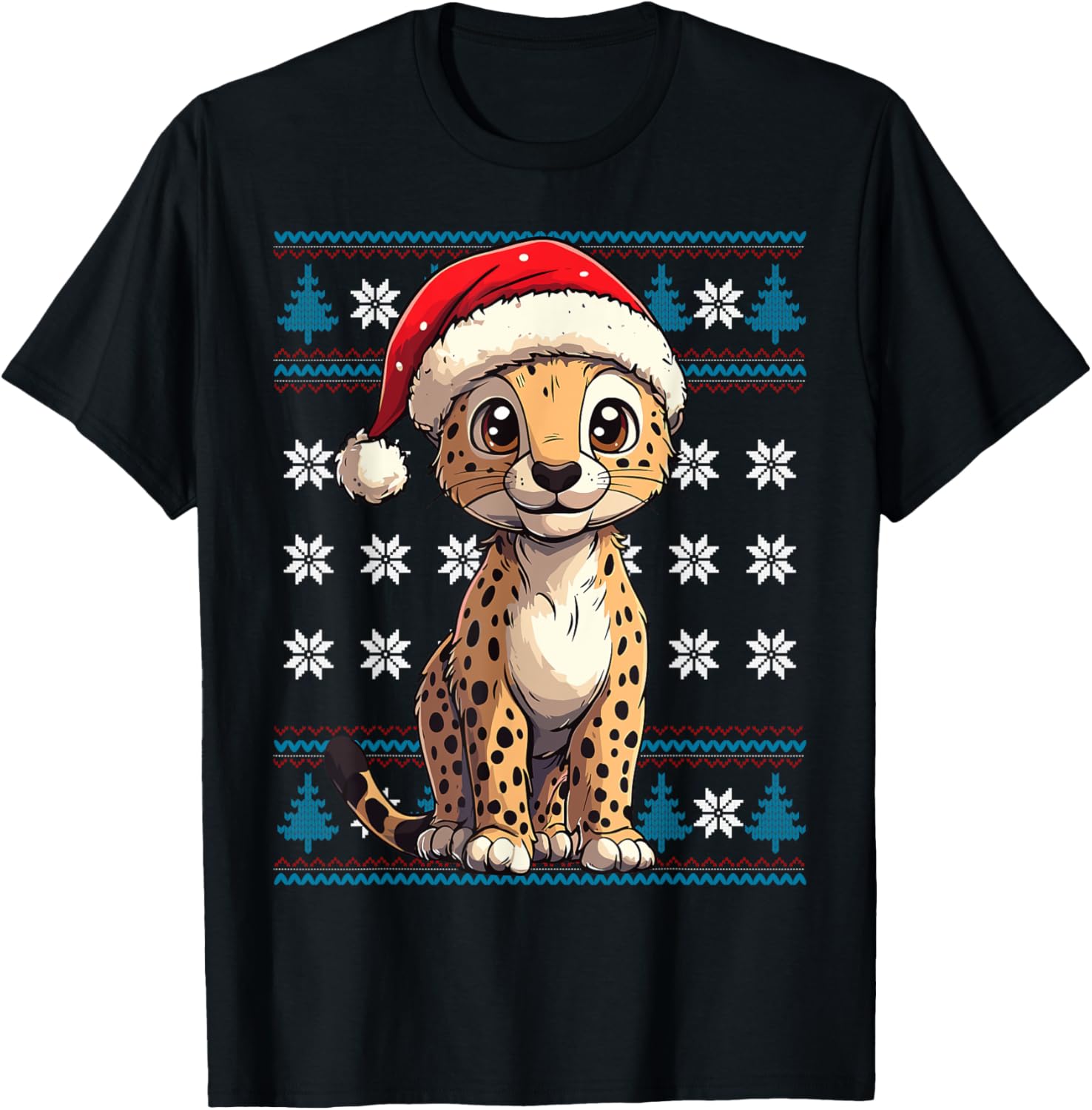 Cheetah Santa Hat Ugly Christmas Sweater Cheetah Lover Xmas Sweater High Search Demand Gift Ready