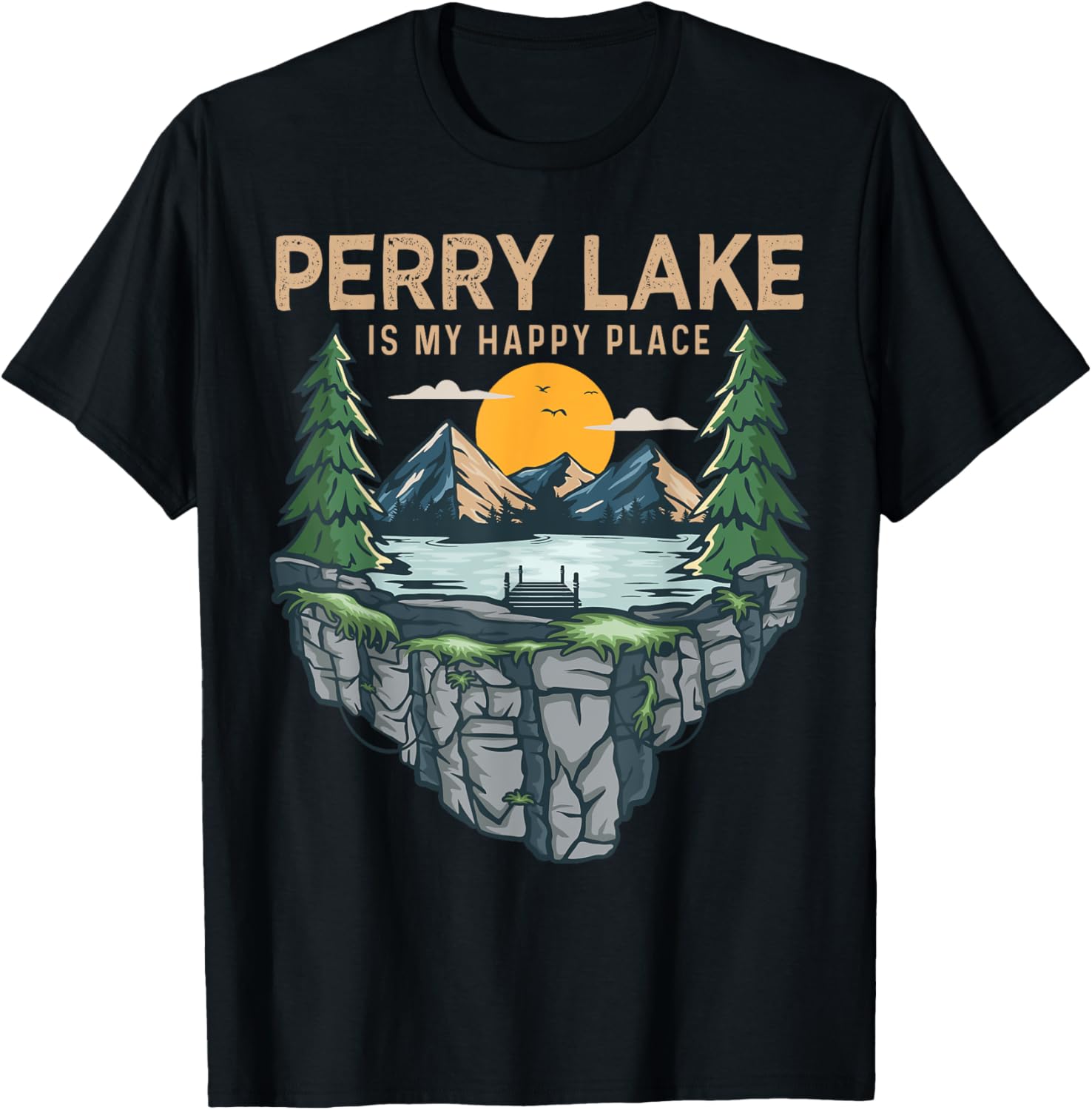 Fishing Boating Camping - My Happy Place Perry Lake Apparel | Premium Quality | Aesthetic Casual Look