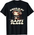 Music Is My Happy Place, Cute Headphone Cat Music Lover Men Women Girls Kids Apparel | Premium Quality | Customer Favorite