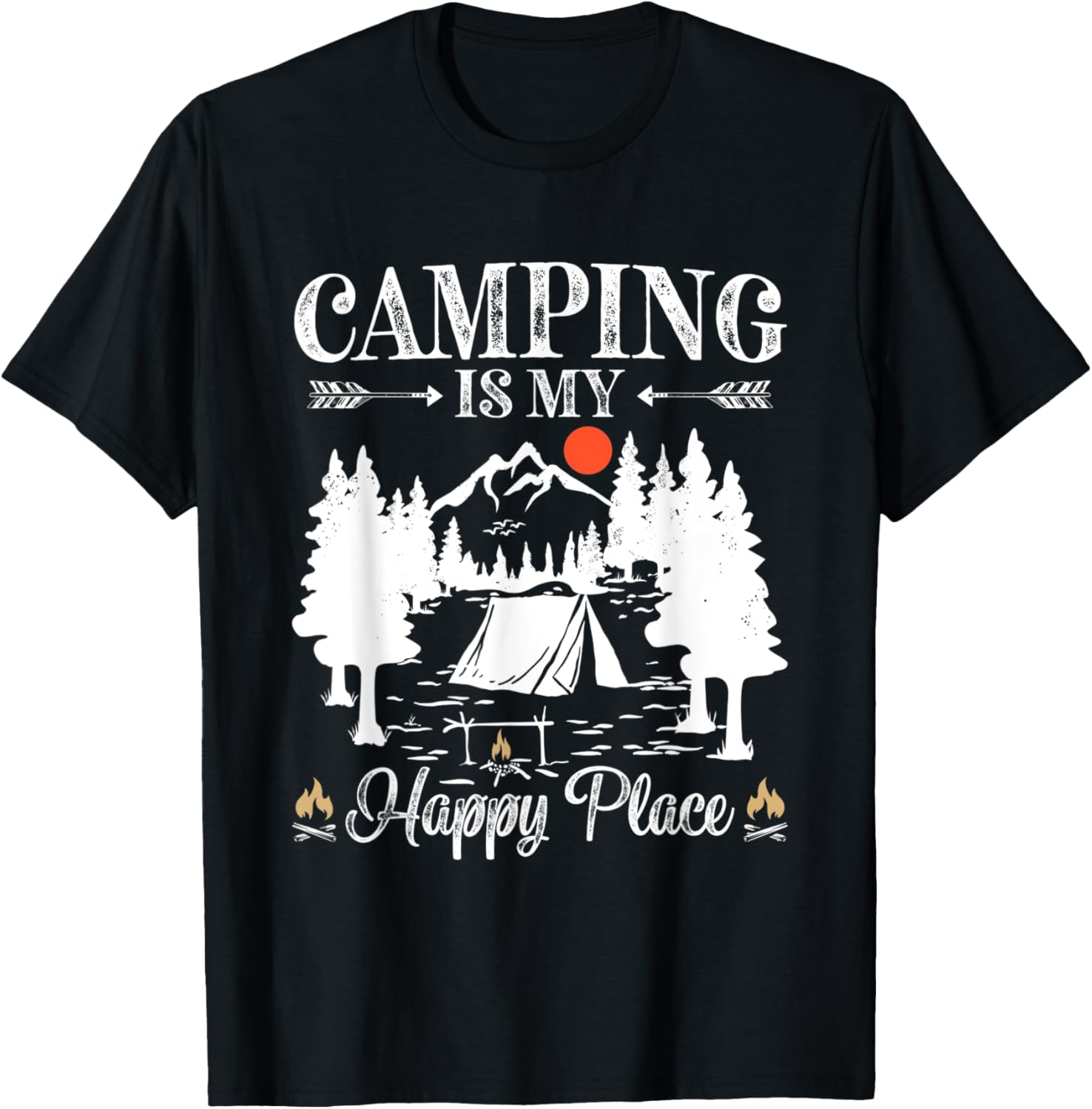 Funny Camper Saying for Men Women Camping is My Happy Place Apparel | Top Conversion Title | Daily Wear Essential