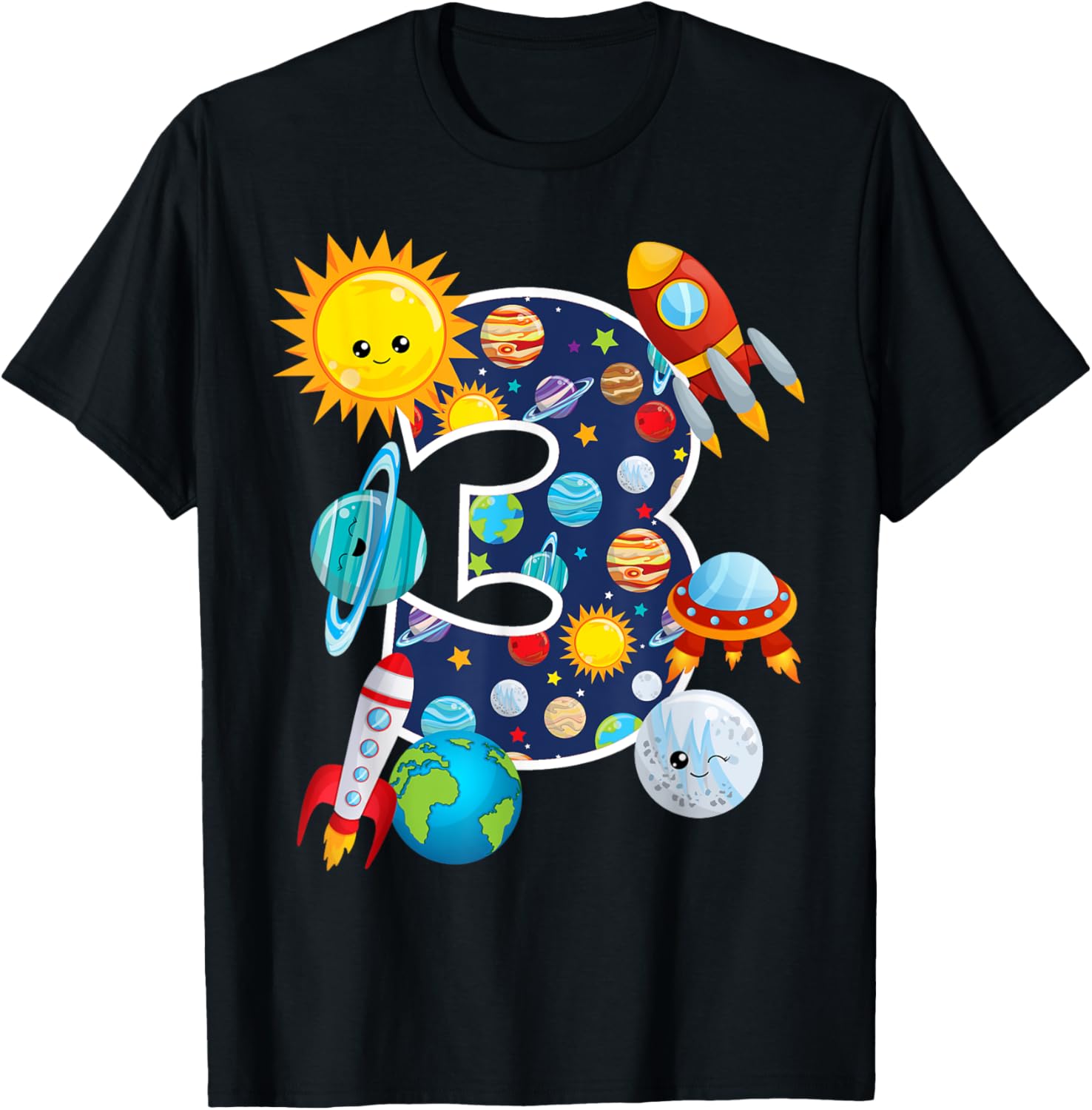 Outer Space 3 Year Old 3rd Birthday Party T-Shirt Boys Girls T-Shirt | Top Conversion Title | Top Rated Comfort