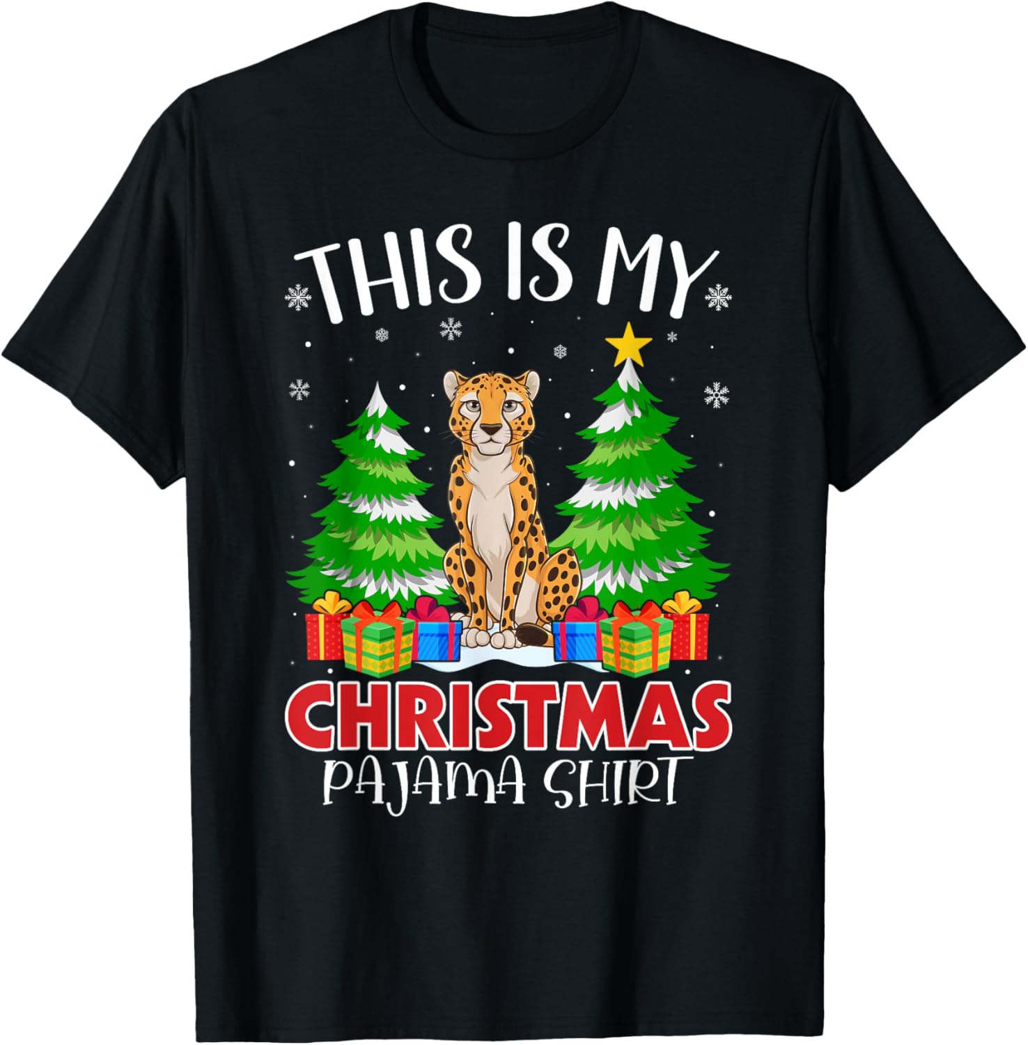This is My Christmas Pajama Shirt Cheetah Xmas PJs T Shirt Streetwear Style Everyday Wear