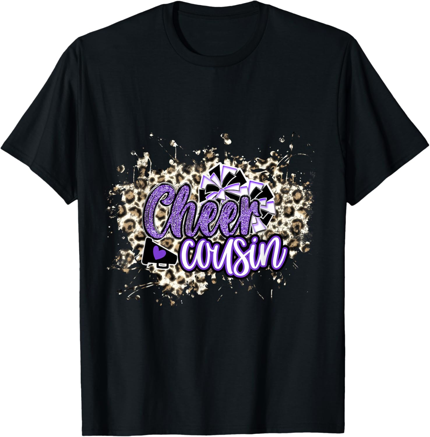 Cheer Cousin Shirt Megaphone Purple Leopard Cheetah Print T Shirt Trending US Best Seller Look