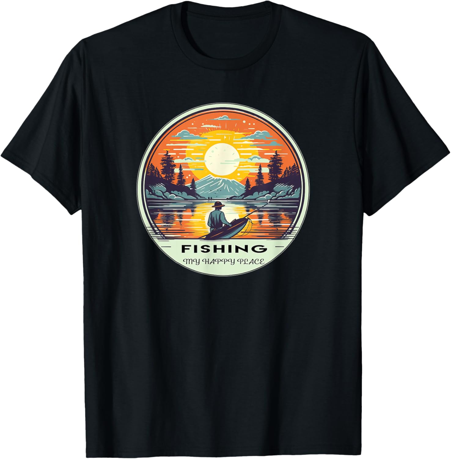 Fishing - My Happy Place - A Bass Fishing Design Apparel | Top Conversion Title | Aesthetic Casual Look