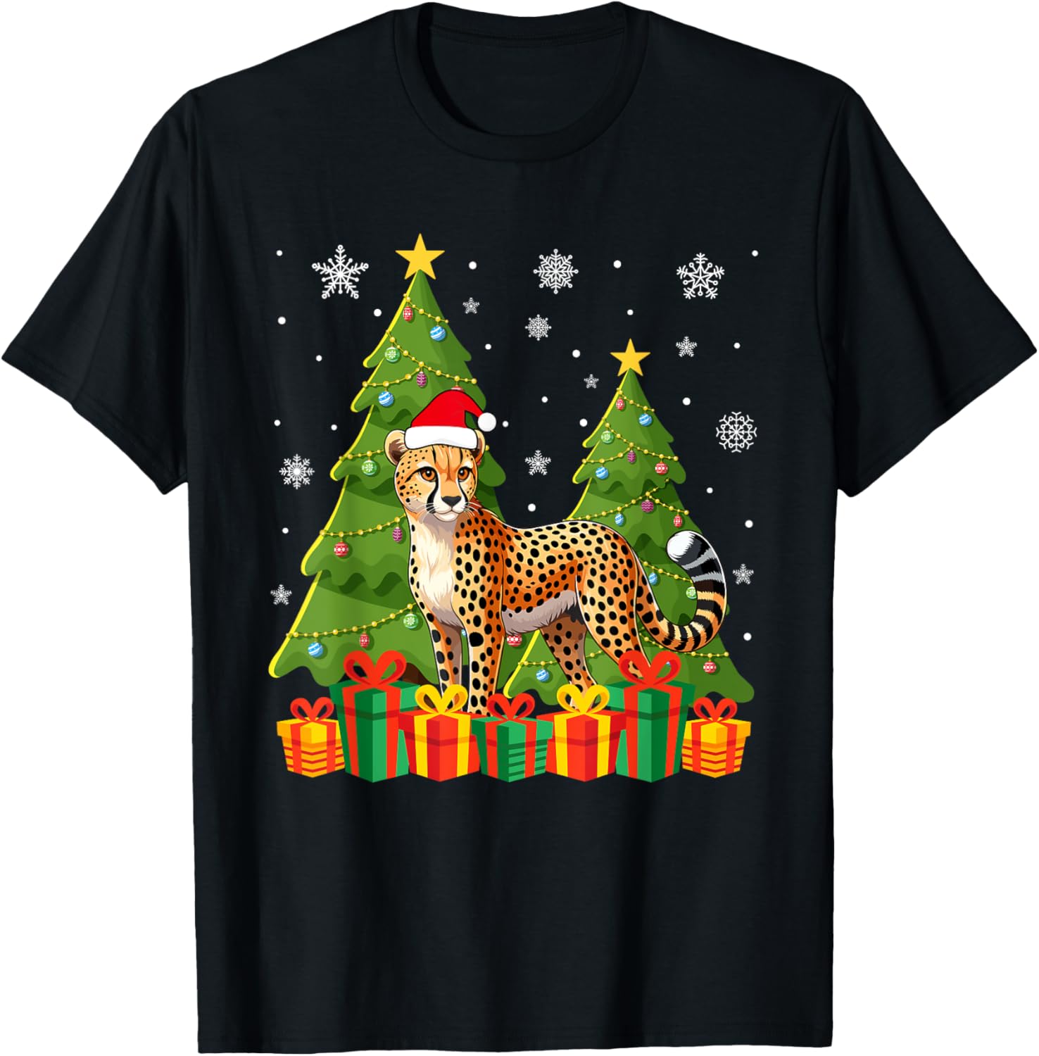 Cheetah Xmas Tree Lights Santa Hat Ugly Christmas Apparel Trending US Hot Right Now
