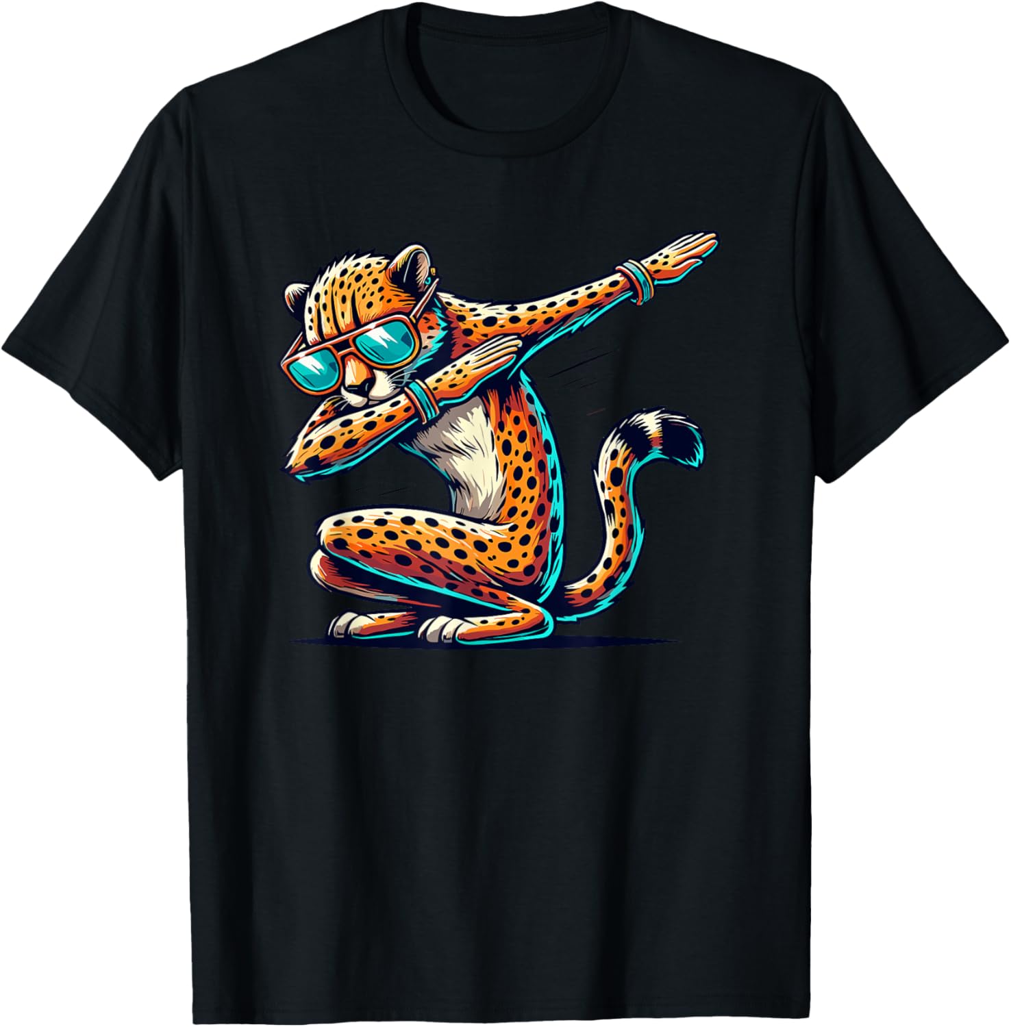 Dabbing Cheetah Wear Glasses Cute Funny Animal Apparel Trending US Everyday Wear