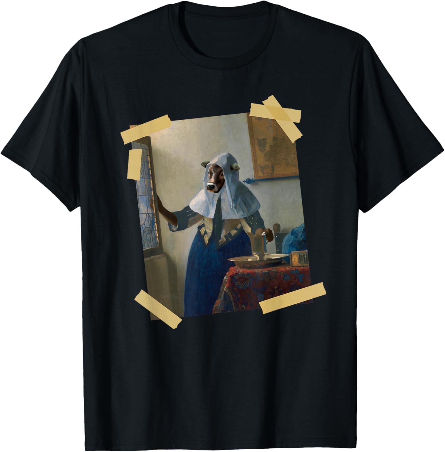 Young Cow With Water Pitcher Art Painting Taped In Place Apparel | Google Shopping Optimized | Daily Wear Essential