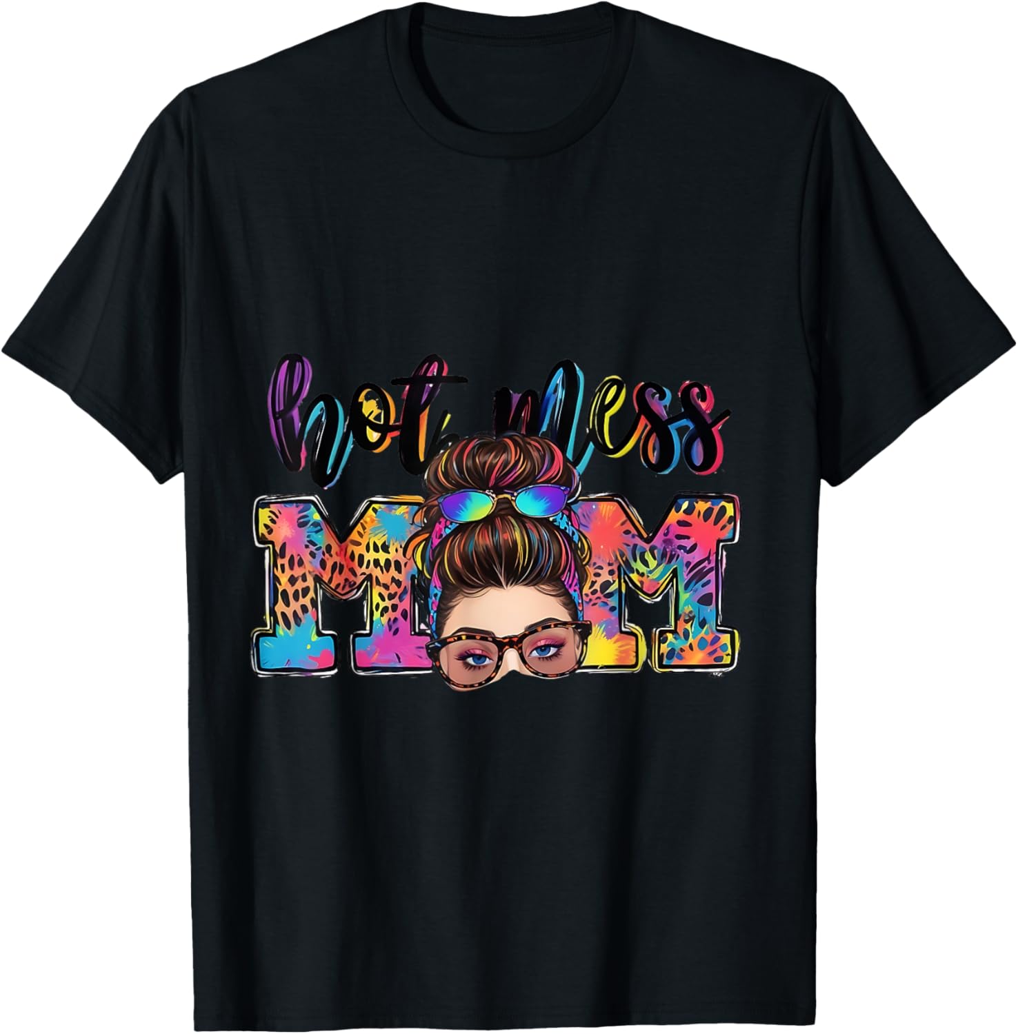 Messy Bun Mom Leopard Messy Hair Bun Moms Life Cool Cheetah Apparel Premium Print US Top Pick