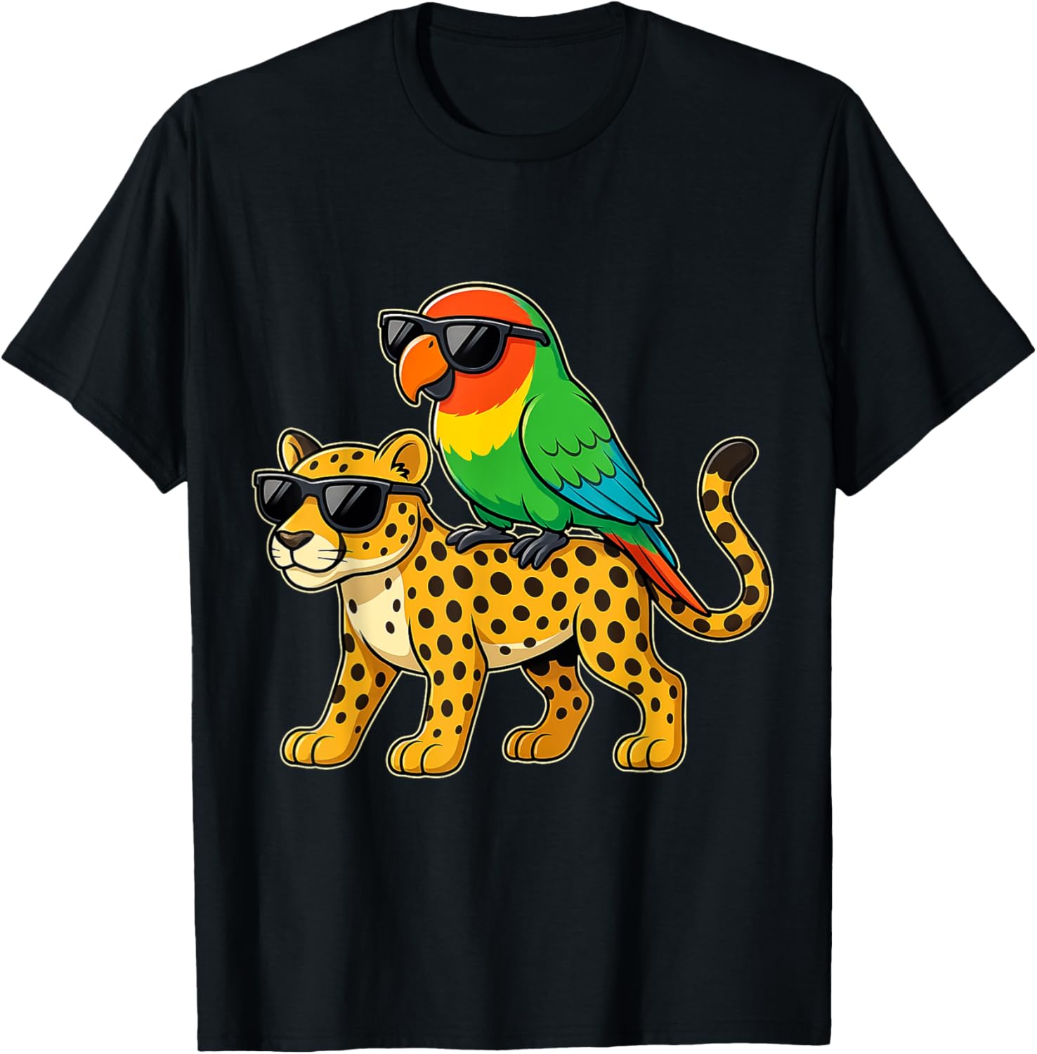 Funny Parrot and Cheetah Cool Animal Friends with Sunglasses Apparel High Search Demand Fan Favorite