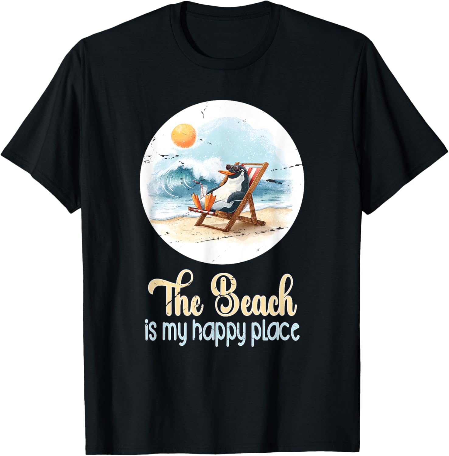 Life Is Really Good Beach is My Happy Place Penguin Vintage Apparel | US Viral Pick | Perfect Gift Choice