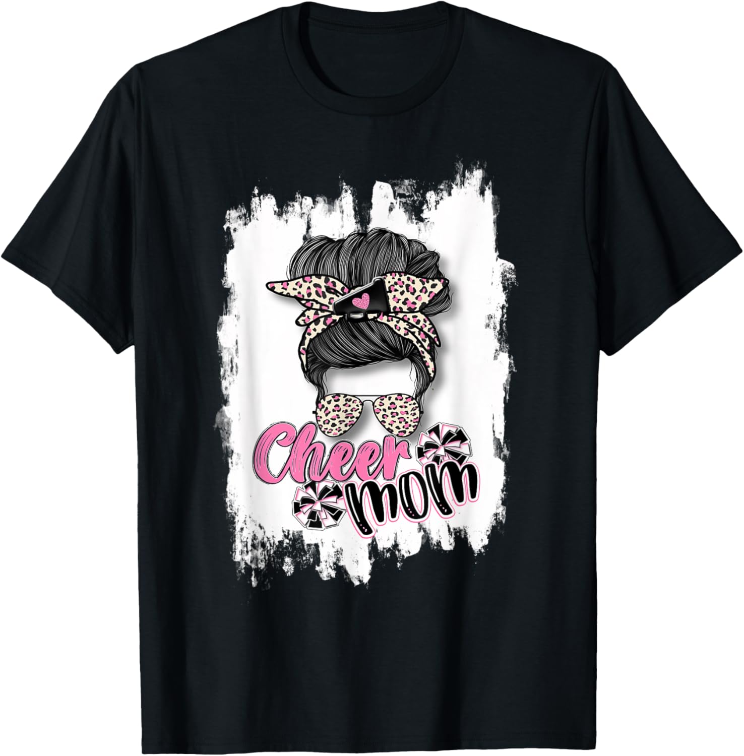 Womens Cheer Mom Shirt Messy Bun Sunglasses Pink Cheetah T Shirt Streetwear Style Hot Right Now
