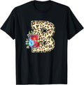 Letter B Initial Leopard Cheetah Print Flowers Watercolor Apparel Streetwear Style Everyday Wear