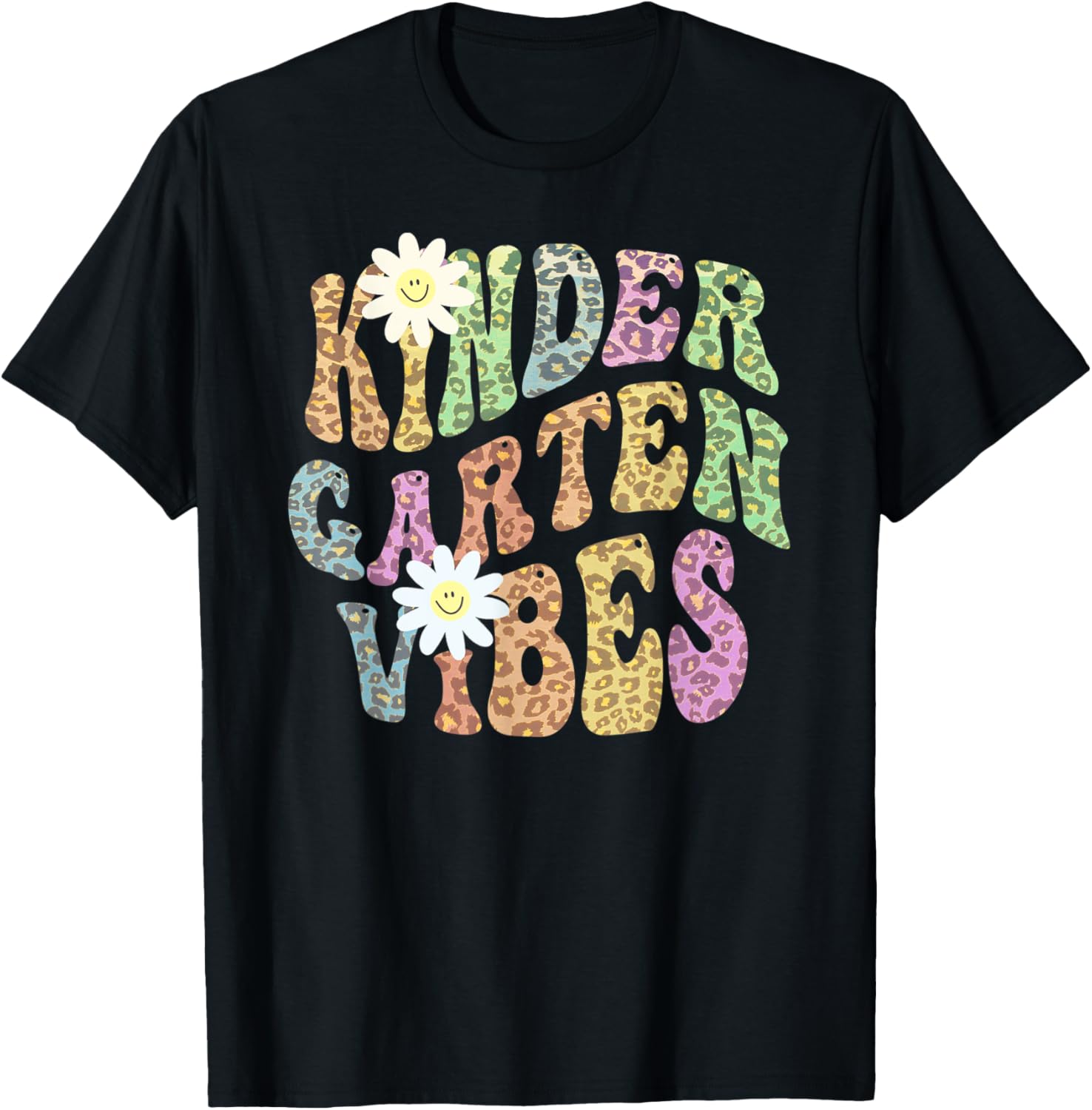 Groovy KINDERGARTEN VIBES Teacher Leopard Print Kinder Retro T Shirt for Men Women Kids T Shirt Premium Print Fan Favori