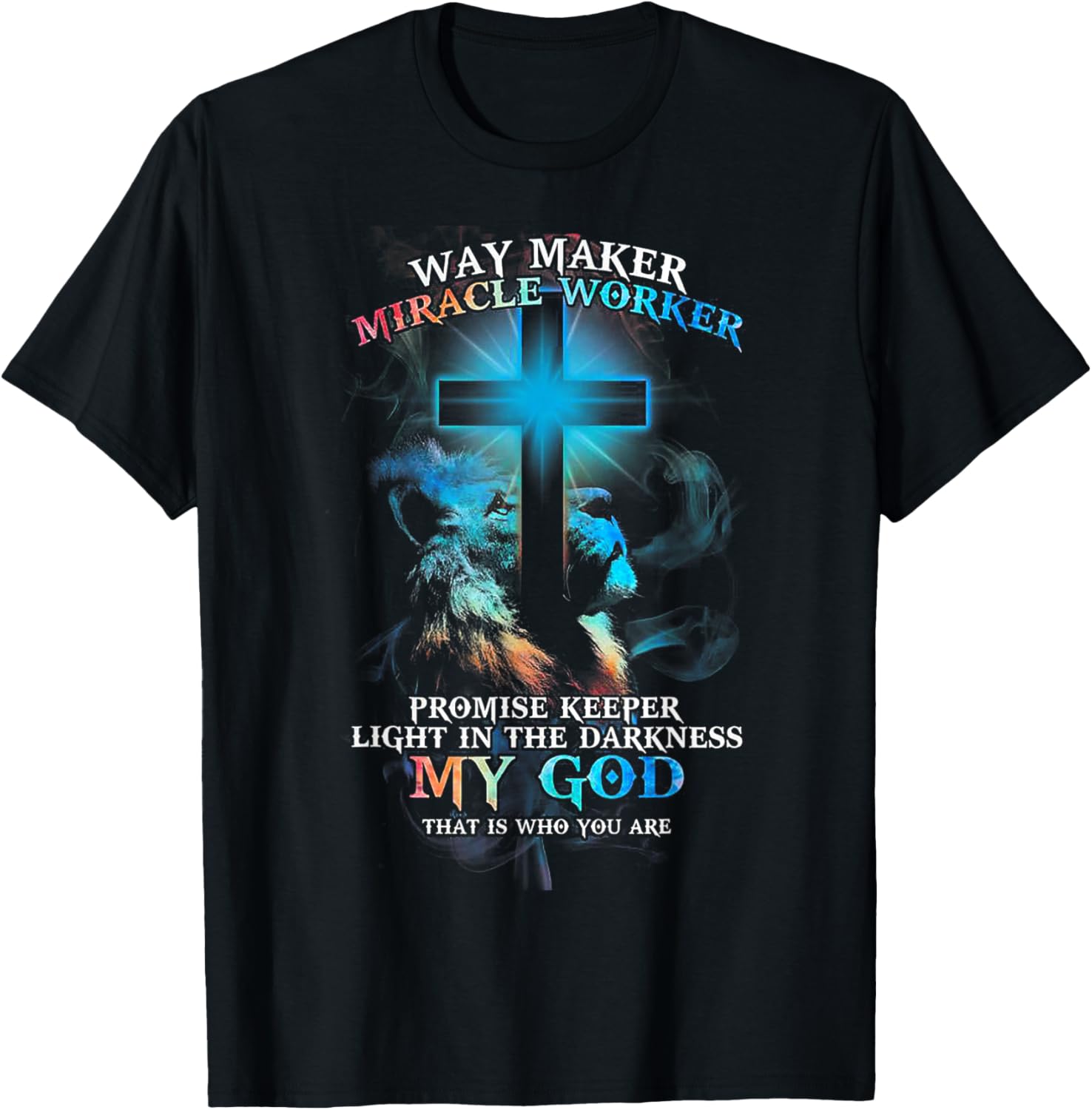 Lion Cross Light Colourful Waymaker Miracle Worker Apparel | US Viral Style | Aesthetic Fit