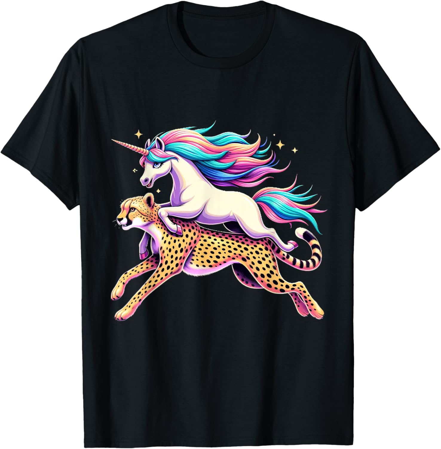 Unicorn Riding Cheetah Boys Girls Men Women Kids Rainbow Apparel Comfort Fit Everyday Wear