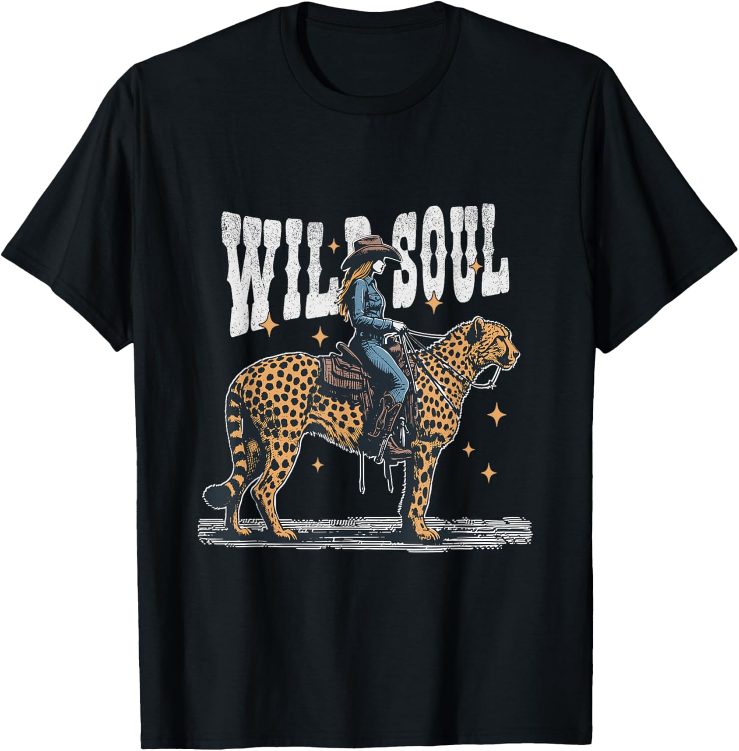 Wild Soul Cowgirl Riding Cheetah Western Jungle Art Apparel Trending US US Top Pick